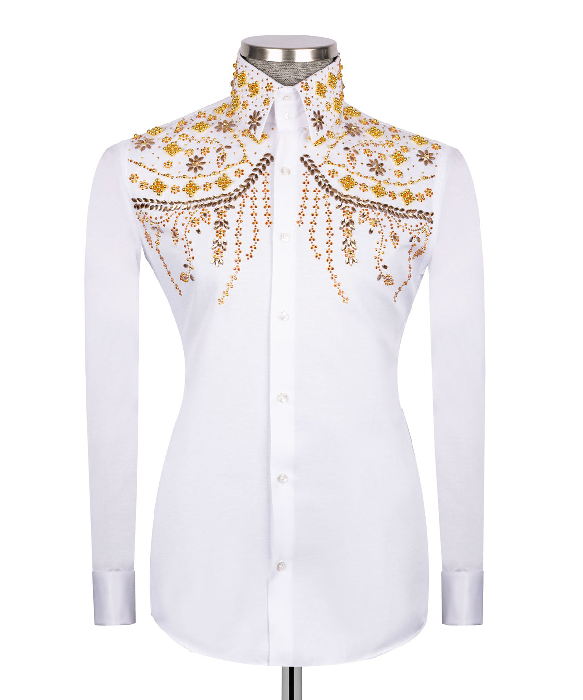 White Stone-Embellished Dress Shirt - Style 02