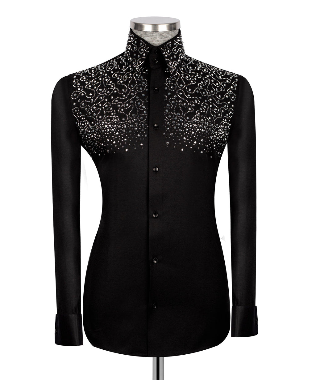 Black Stone-Embellished Dress Shirt - Style 06