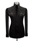 Black Stone-Embellished Dress Shirt - Style 06