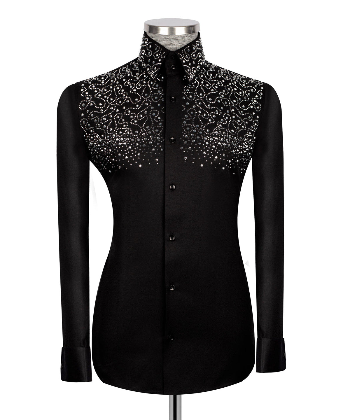 Black Stone-Embellished Dress Shirt - Style 06