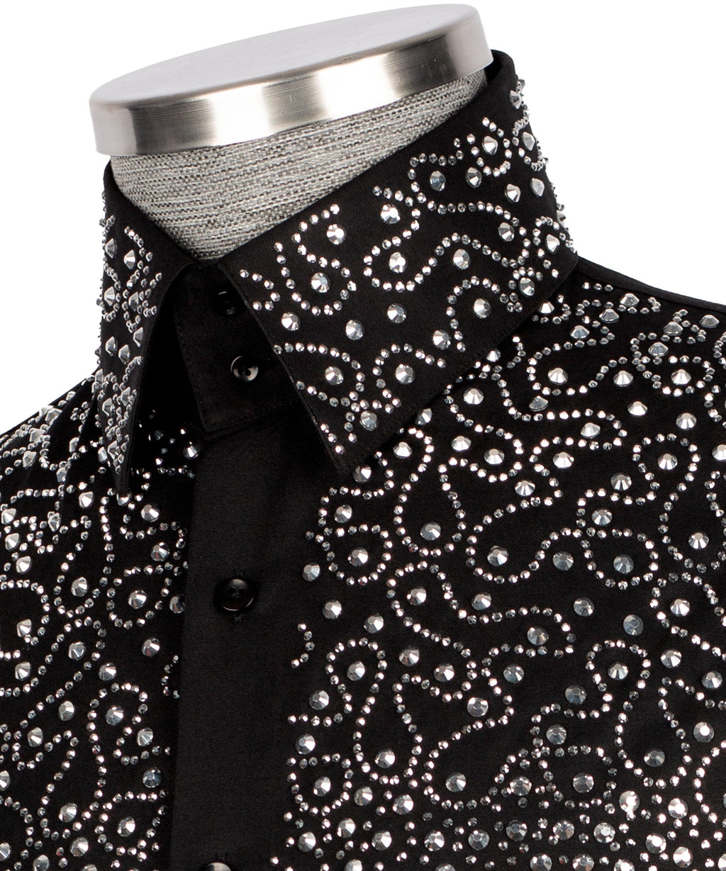 Black Stone-Embellished Dress Shirt - Style 06