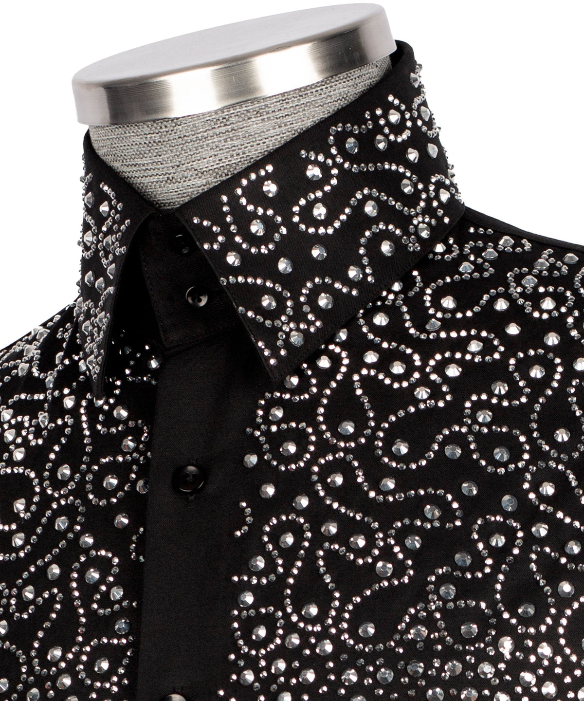 Black Stone-Embellished Dress Shirt - Style 06