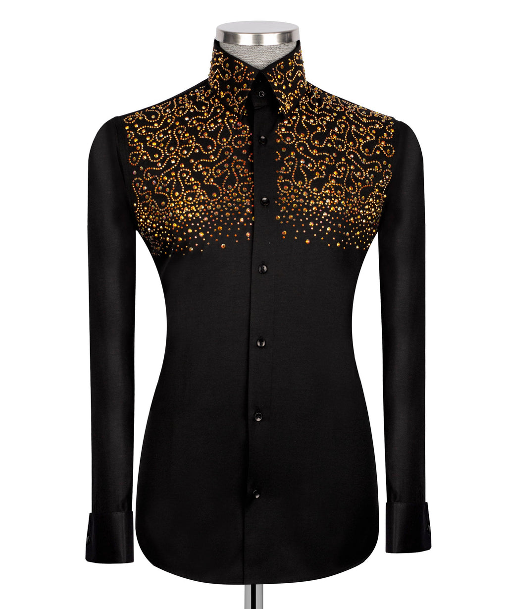 Black Stone-Embellished Dress Shirt - Style 05