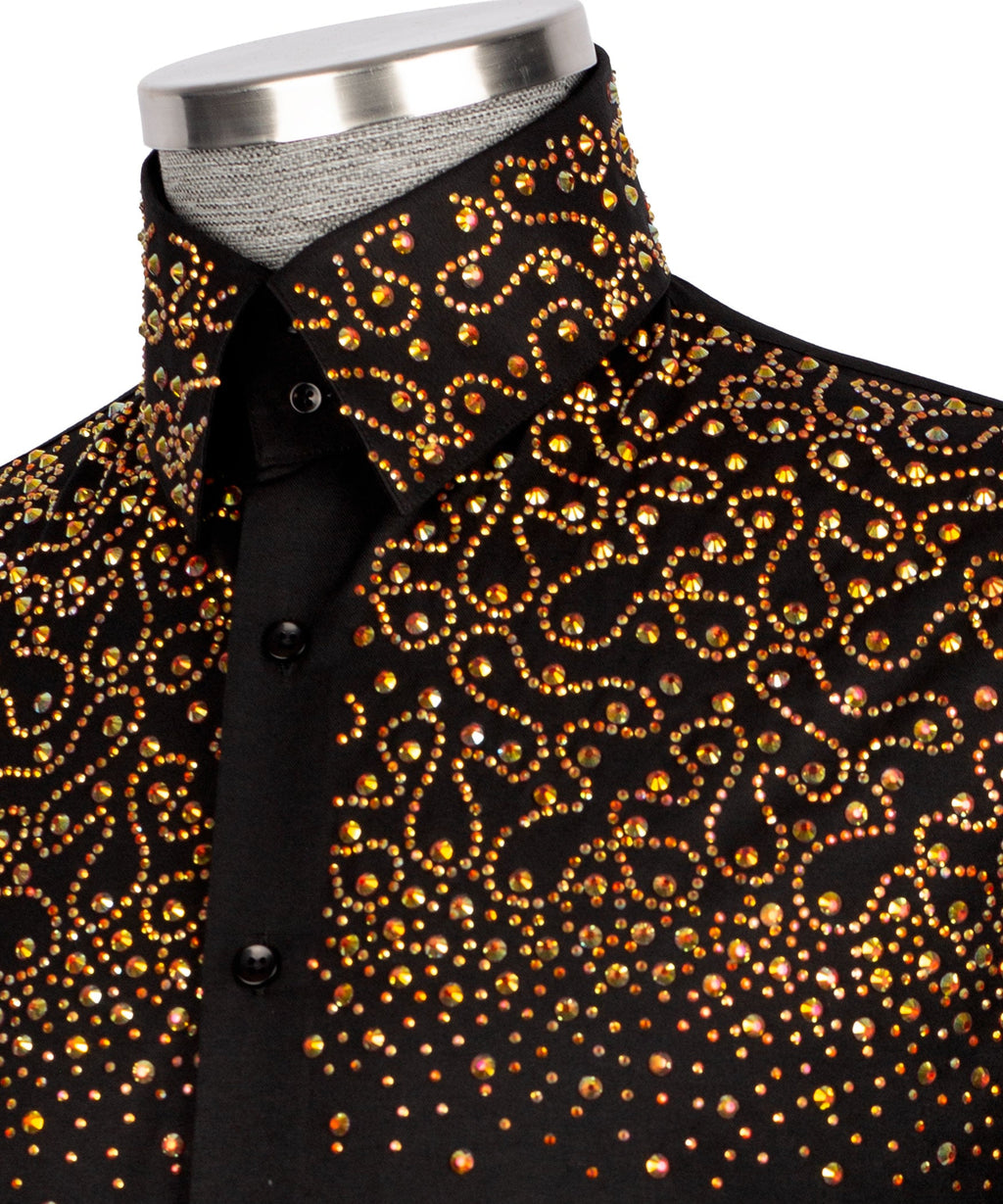Black Stone-Embellished Dress Shirt - Style 05