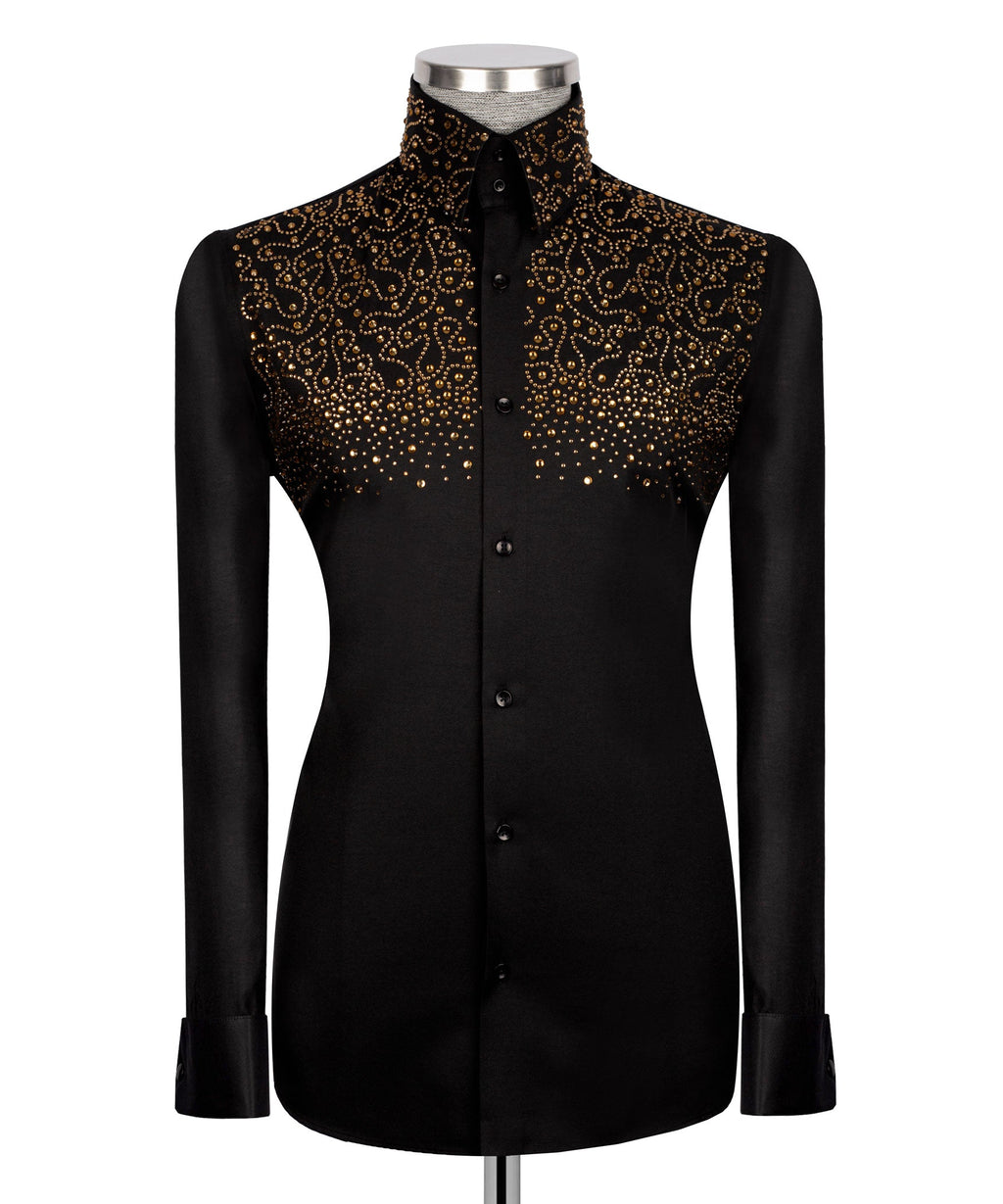 Black Stone-Embellished Dress Shirt - Style 04