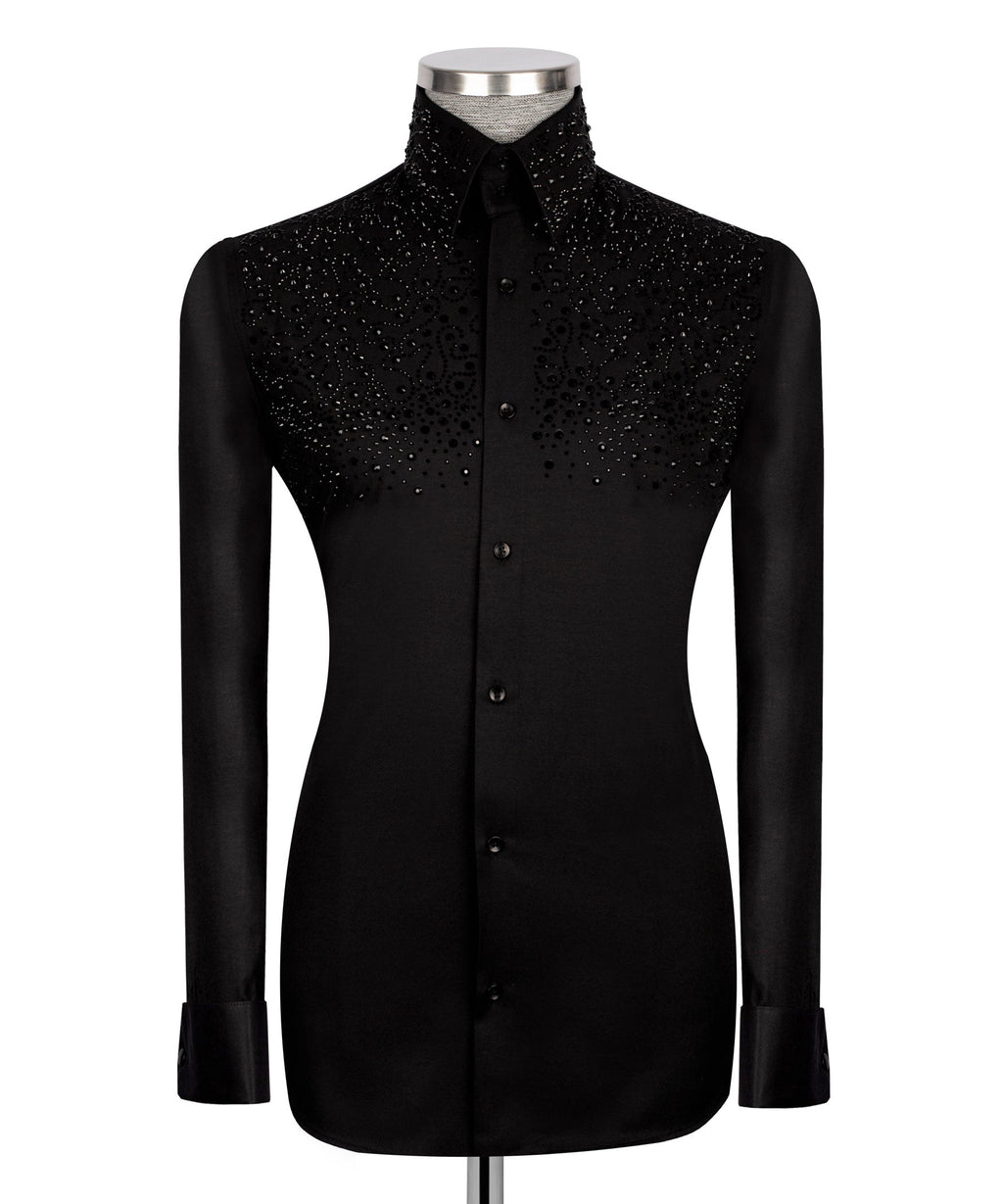 Black Stone-Embellished Dress Shirt - Style 03