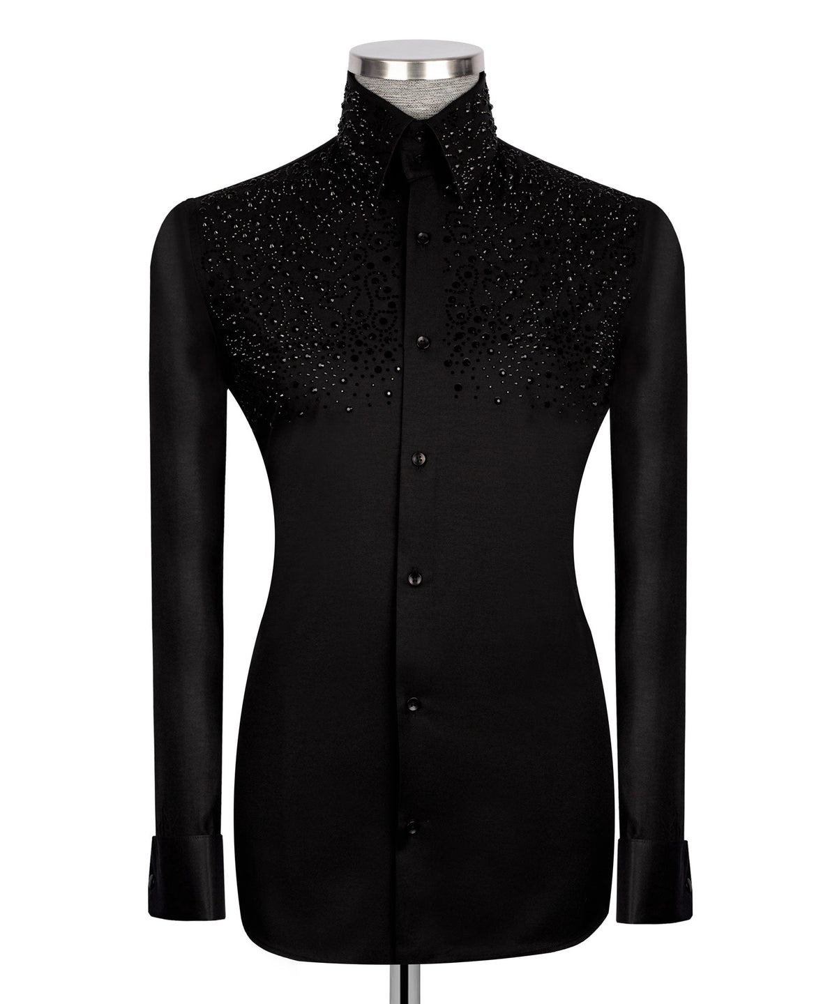 Black Stone-Embellished Dress Shirt - Style 03