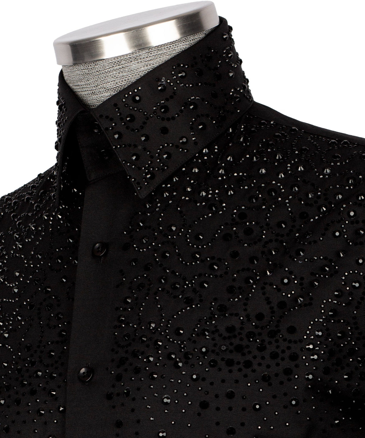 Black Stone-Embellished Dress Shirt - Style 03