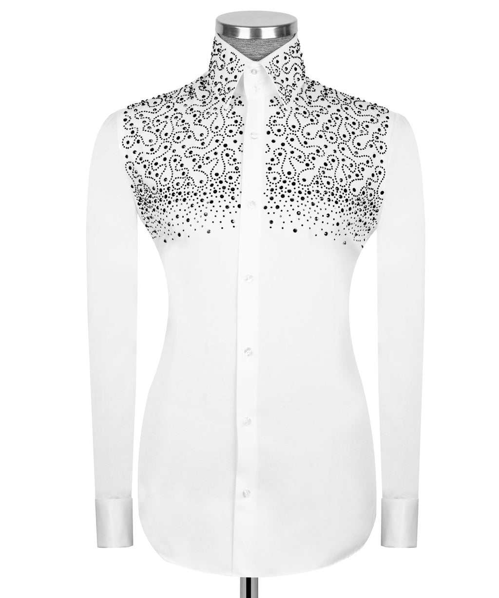 White Stone-Embellished Dress Shirt - Style 03