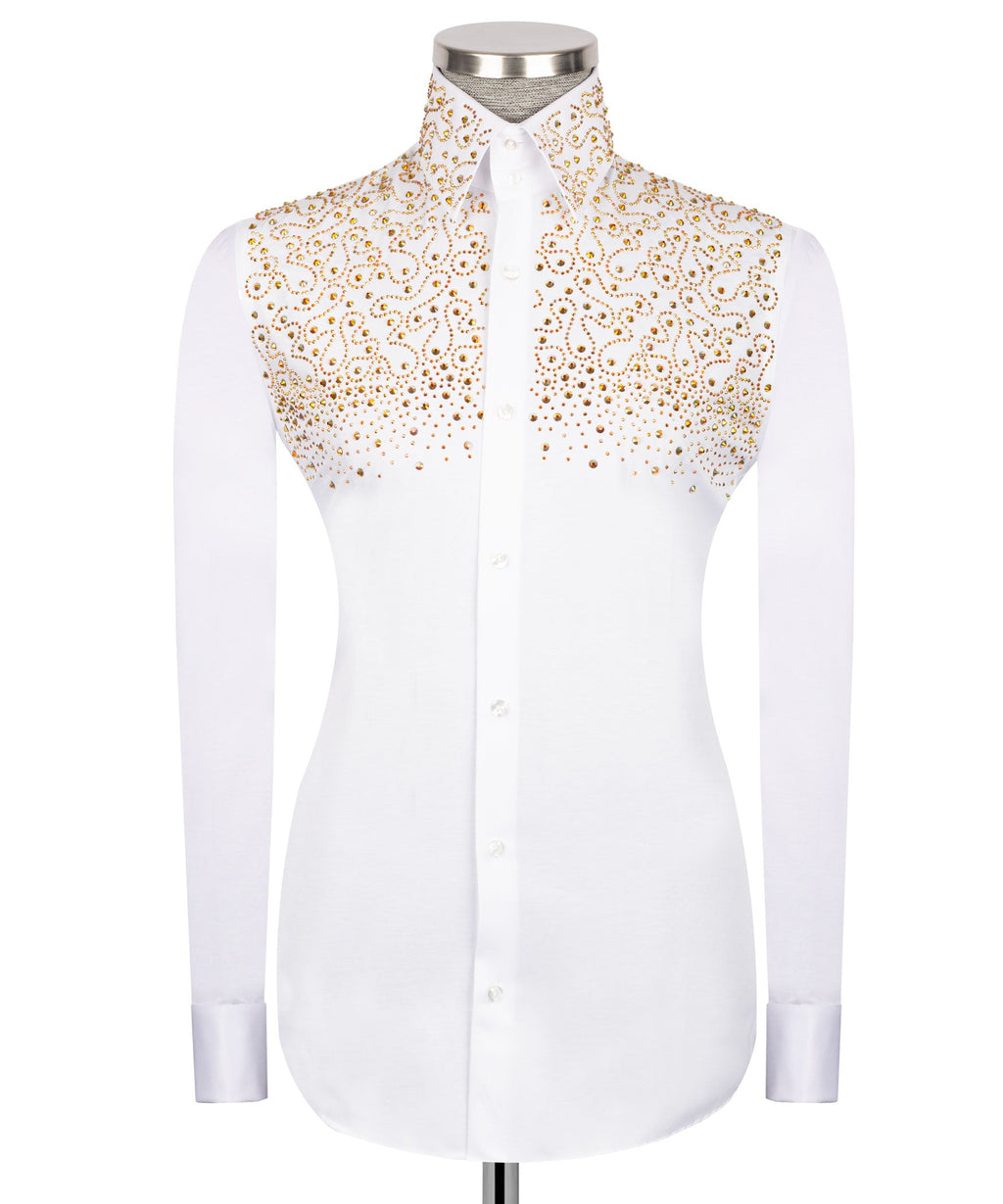 White Stone-Embellished Dress Shirt - Style 05