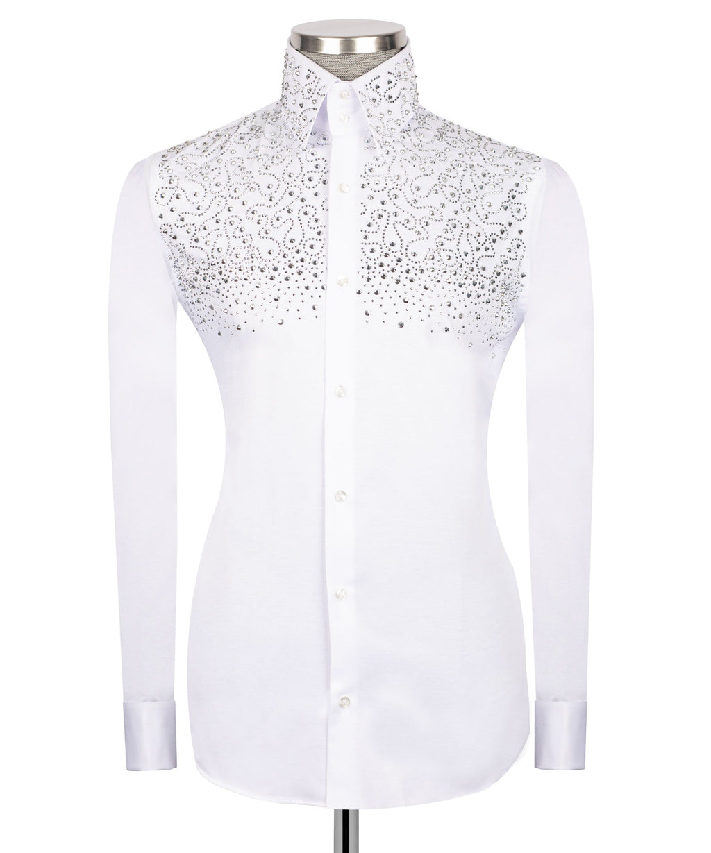 White Stone-Embellished Dress Shirt - Style 04