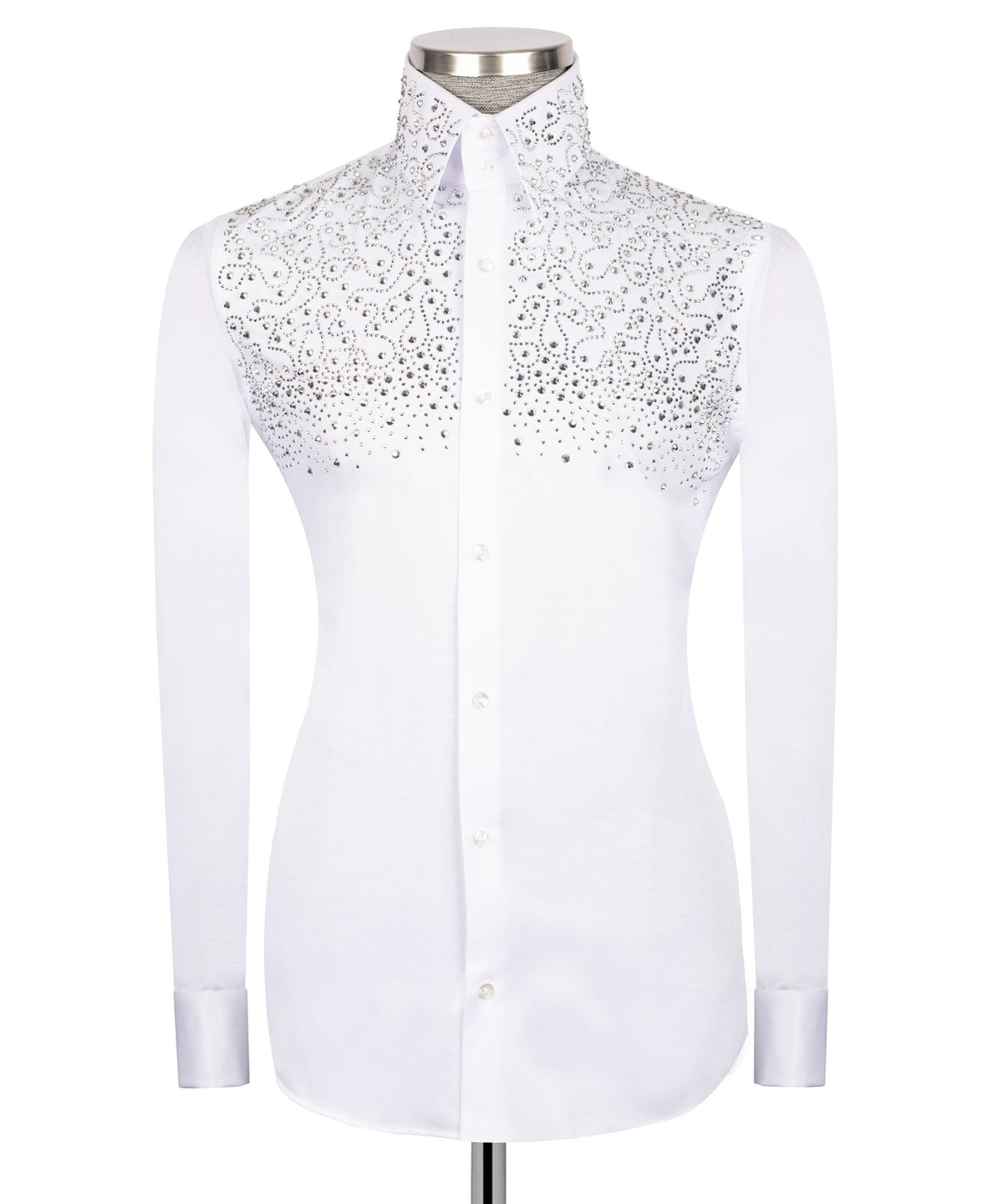 White Stone-Embellished Dress Shirt - Style 04