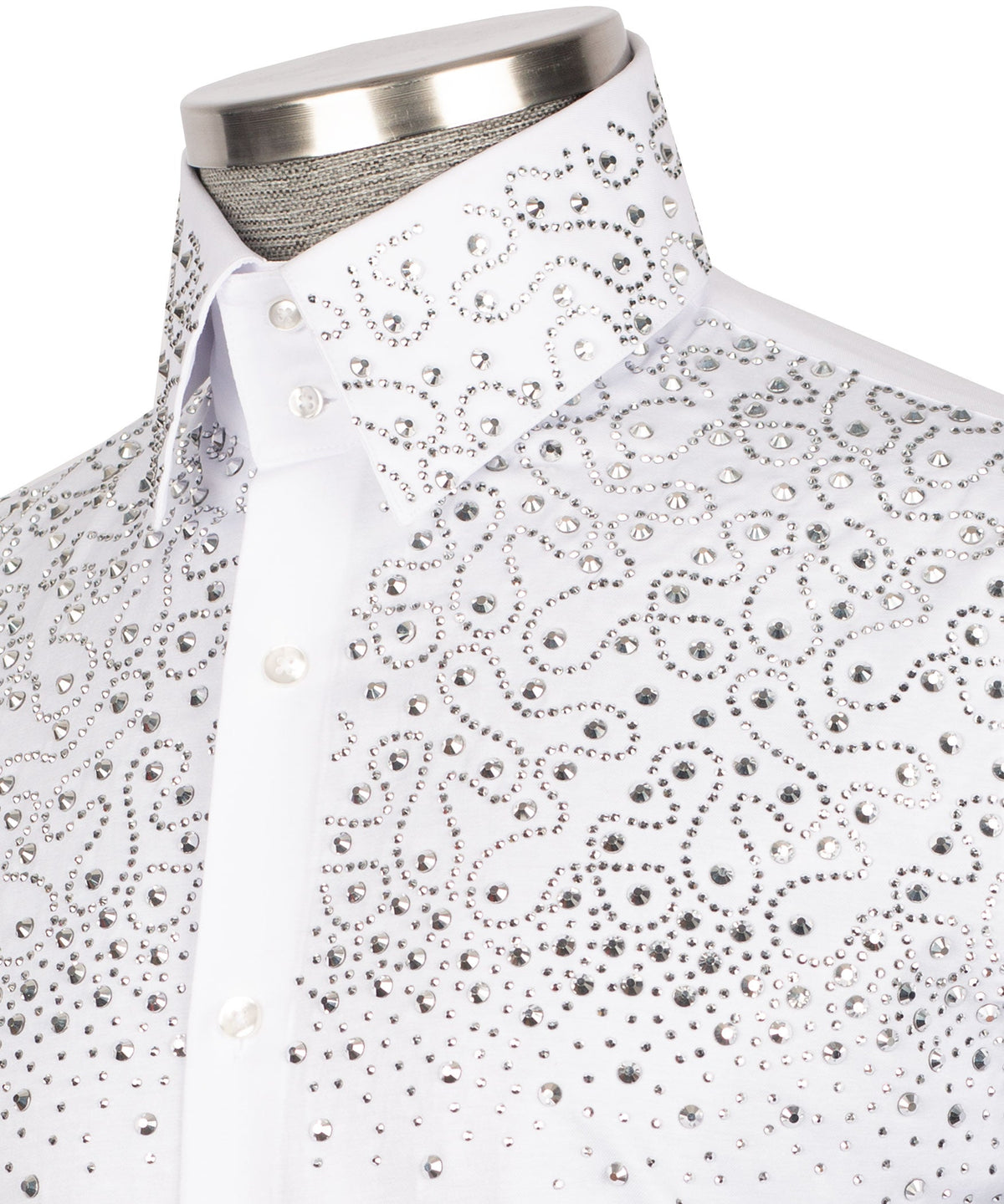 White Stone-Embellished Dress Shirt - Style 04