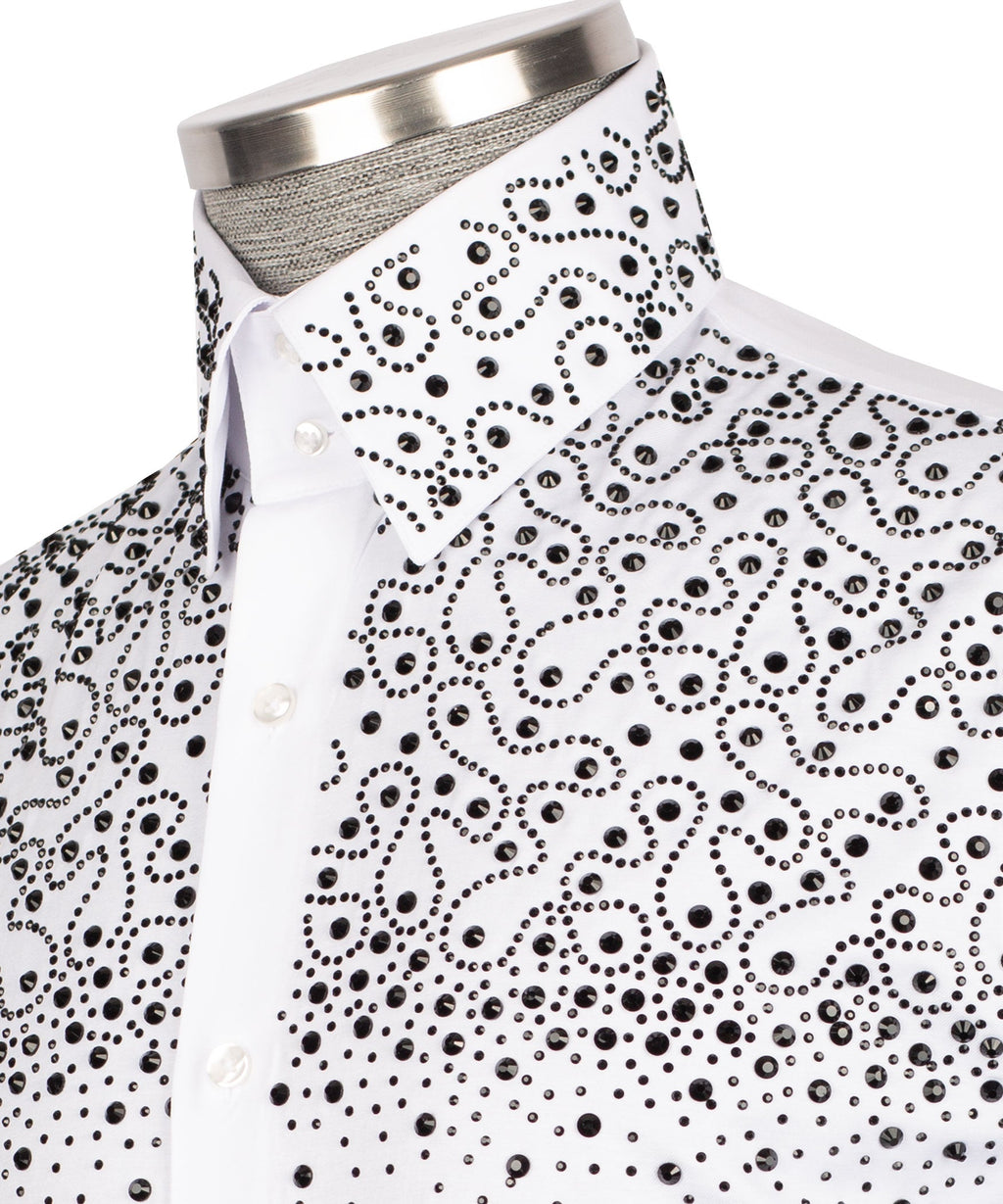 White Stone-Embellished Dress Shirt - Style 03