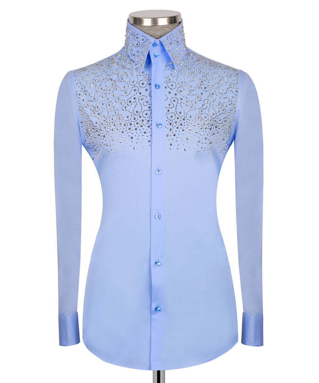 Blue Stone-Embellished Dress Shirt - Style 01