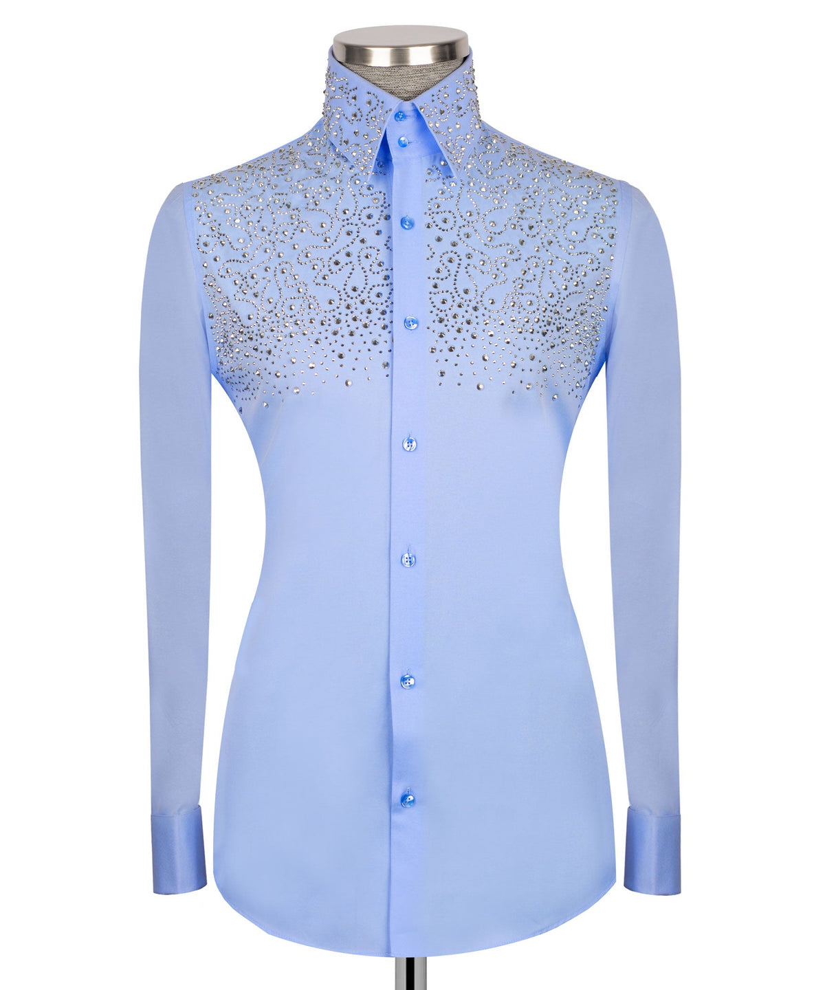 Blue Stone-Embellished Dress Shirt - Style 01