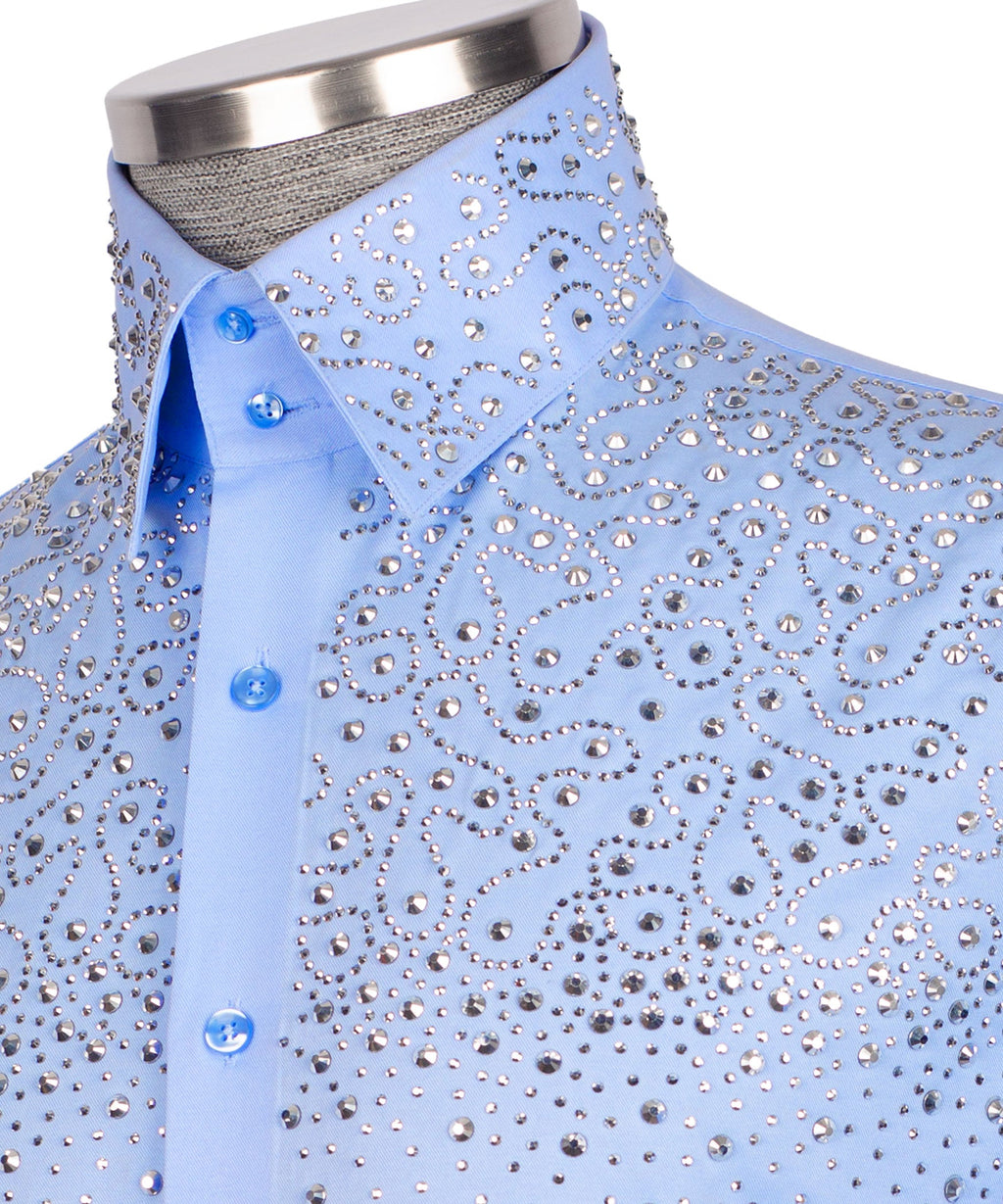 Blue Stone-Embellished Dress Shirt - Style 01