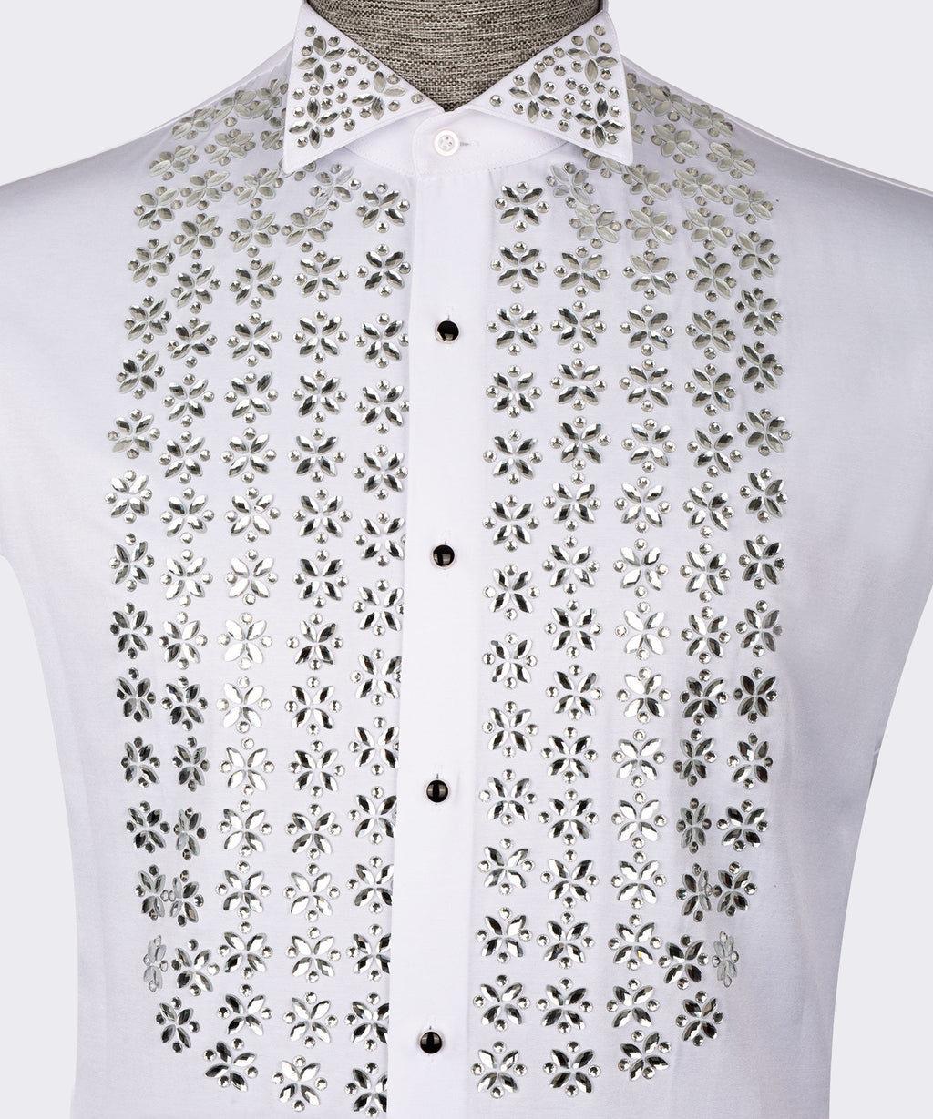 White Shirt - Silver Stone-Embellished