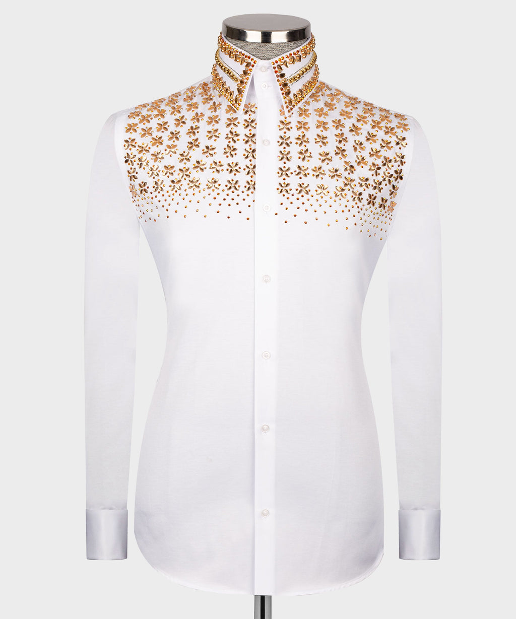 White Shirt - Gold Stone-Embellished - Style 01
