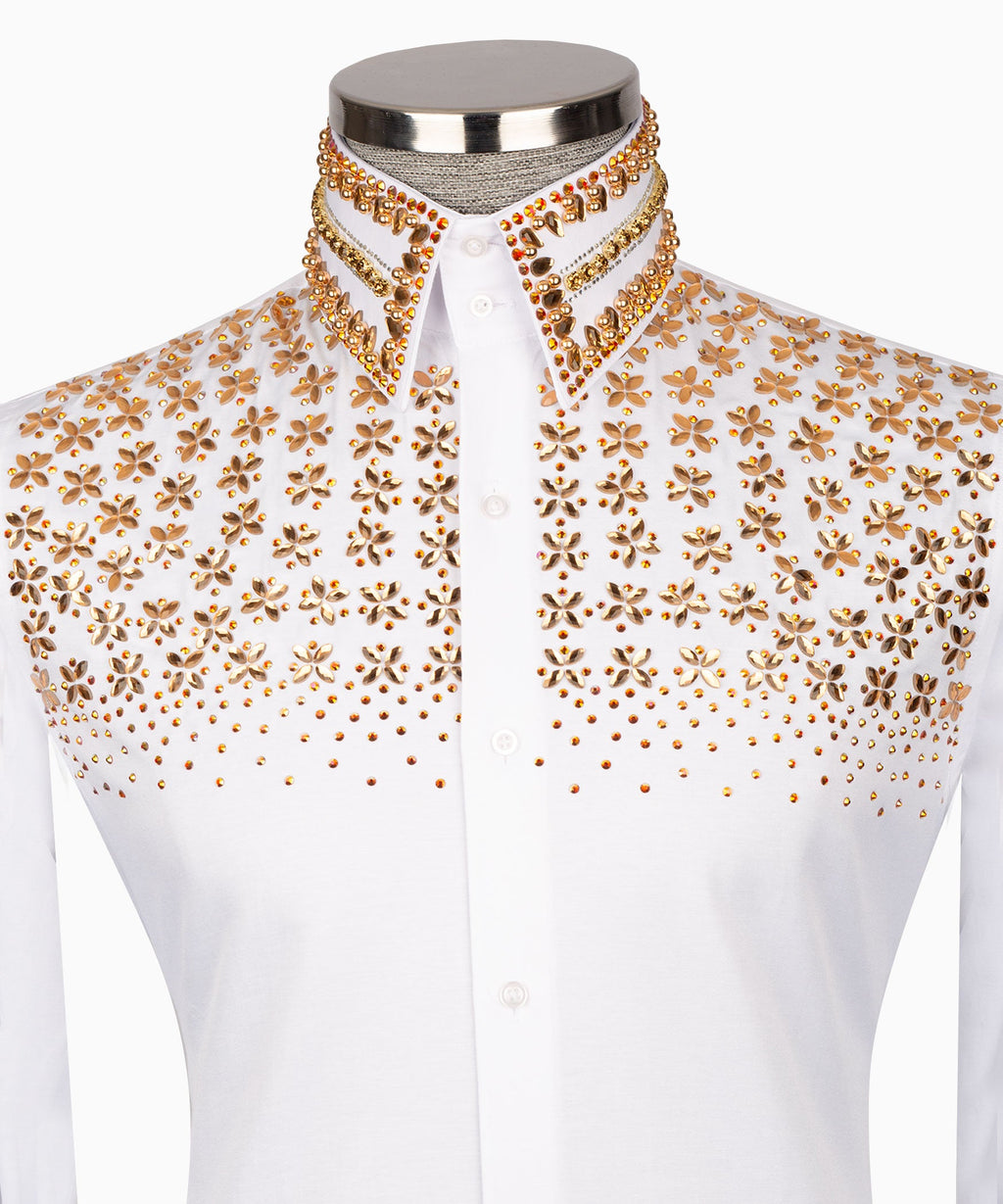 White Shirt - Gold Stone-Embellished - Style 01