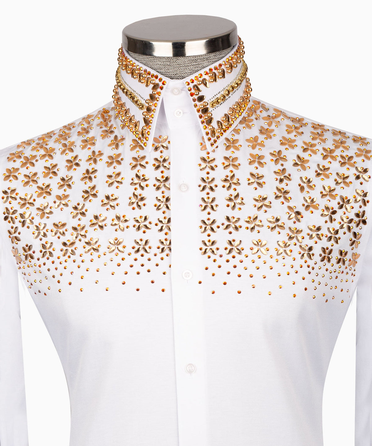 White Shirt - Gold Stone-Embellished - Style 01