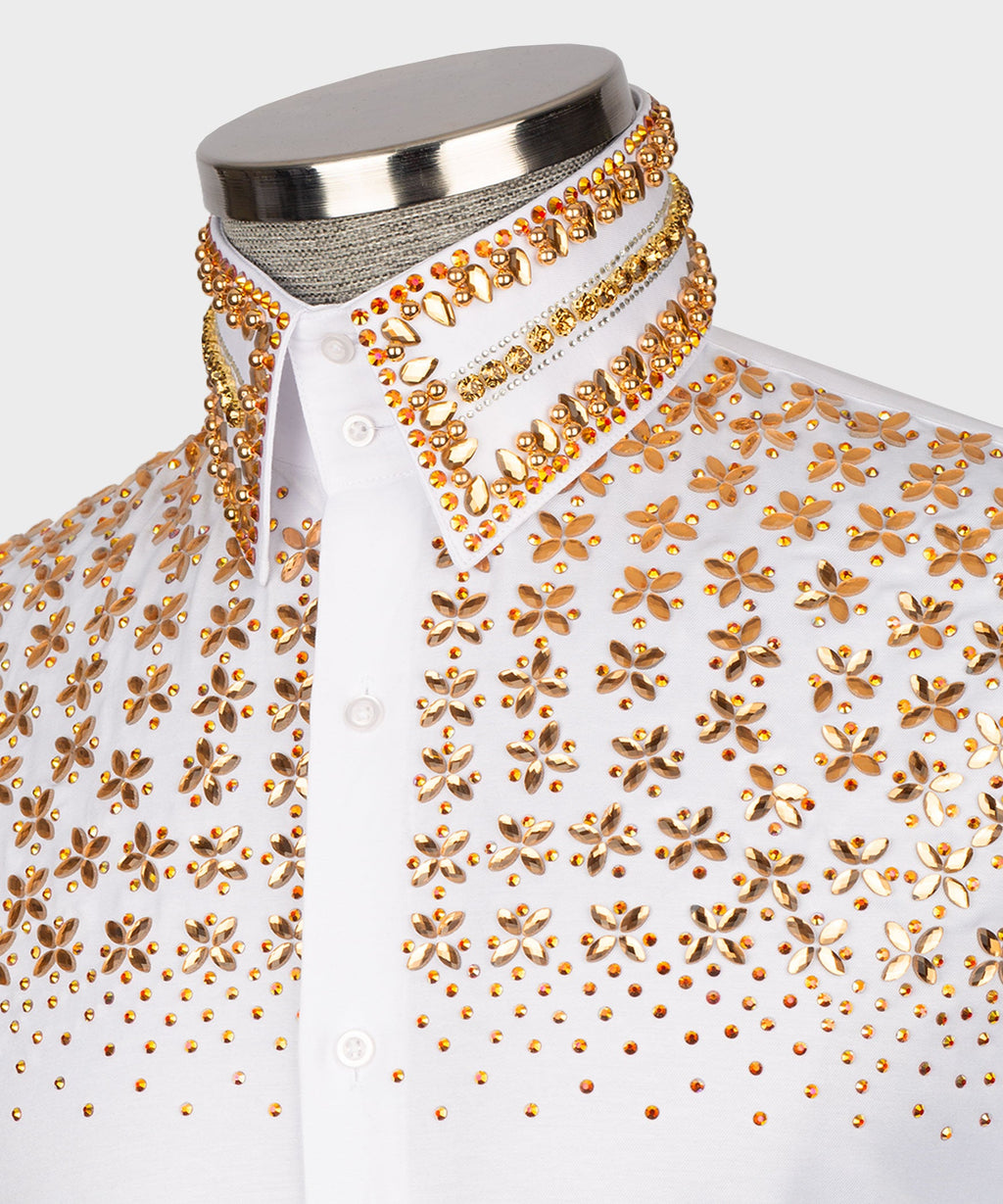 White Shirt - Gold Stone-Embellished - Style 01
