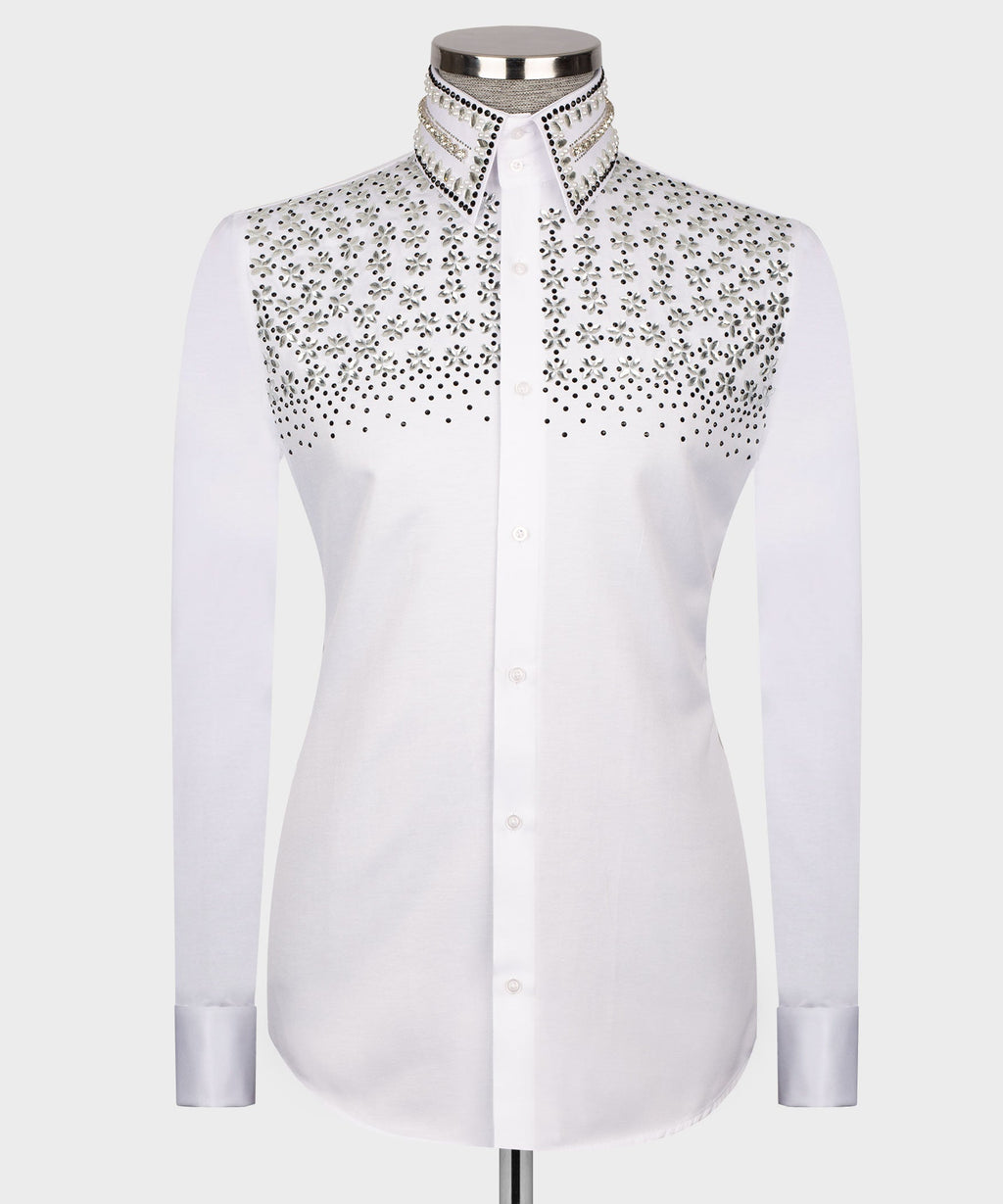 White Shirt - Black Stone-Embellished - Style 01