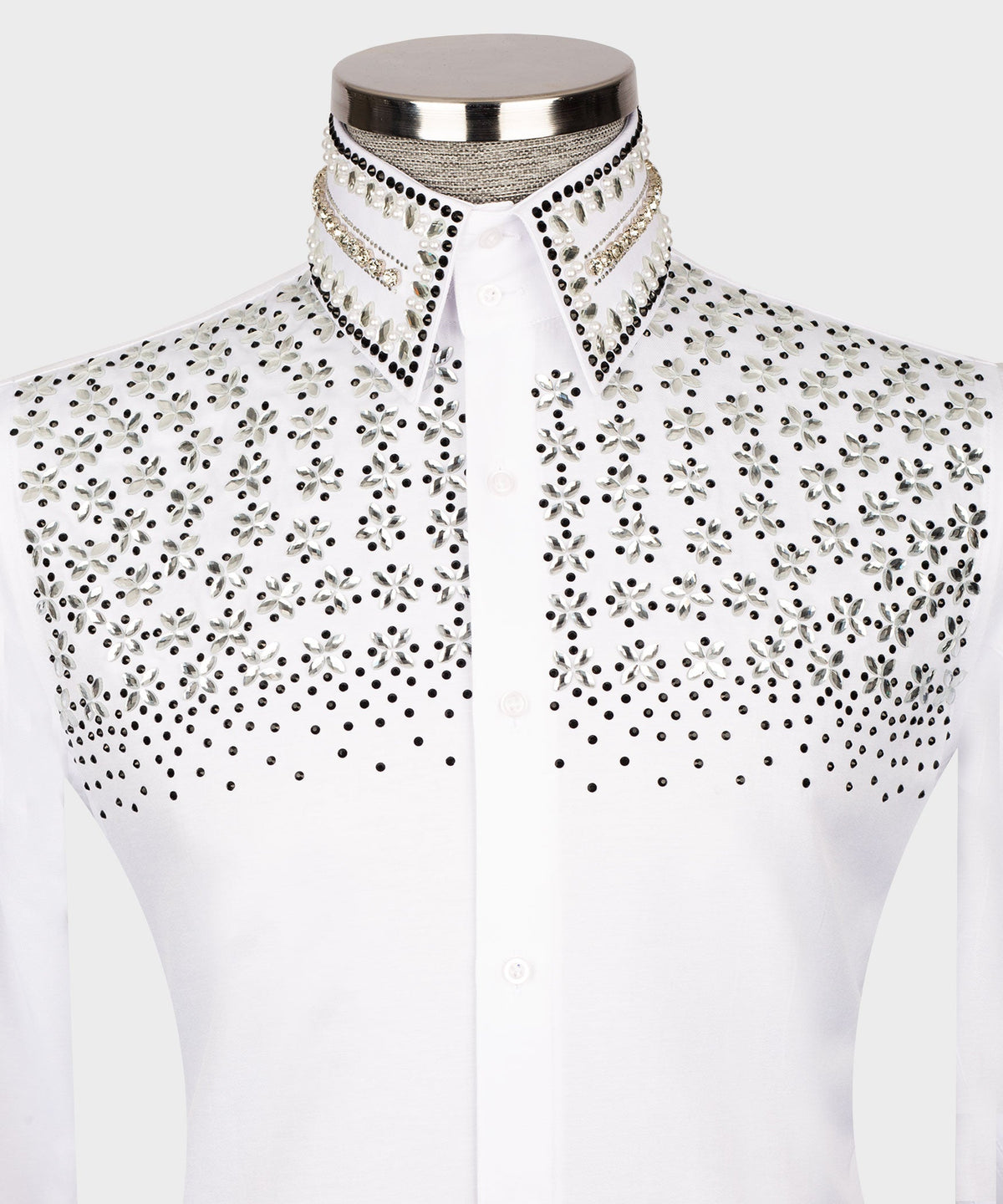 White Shirt - Black Stone-Embellished - Style 01