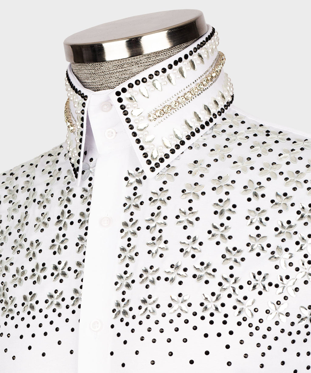 White Shirt - Black Stone-Embellished - Style 01