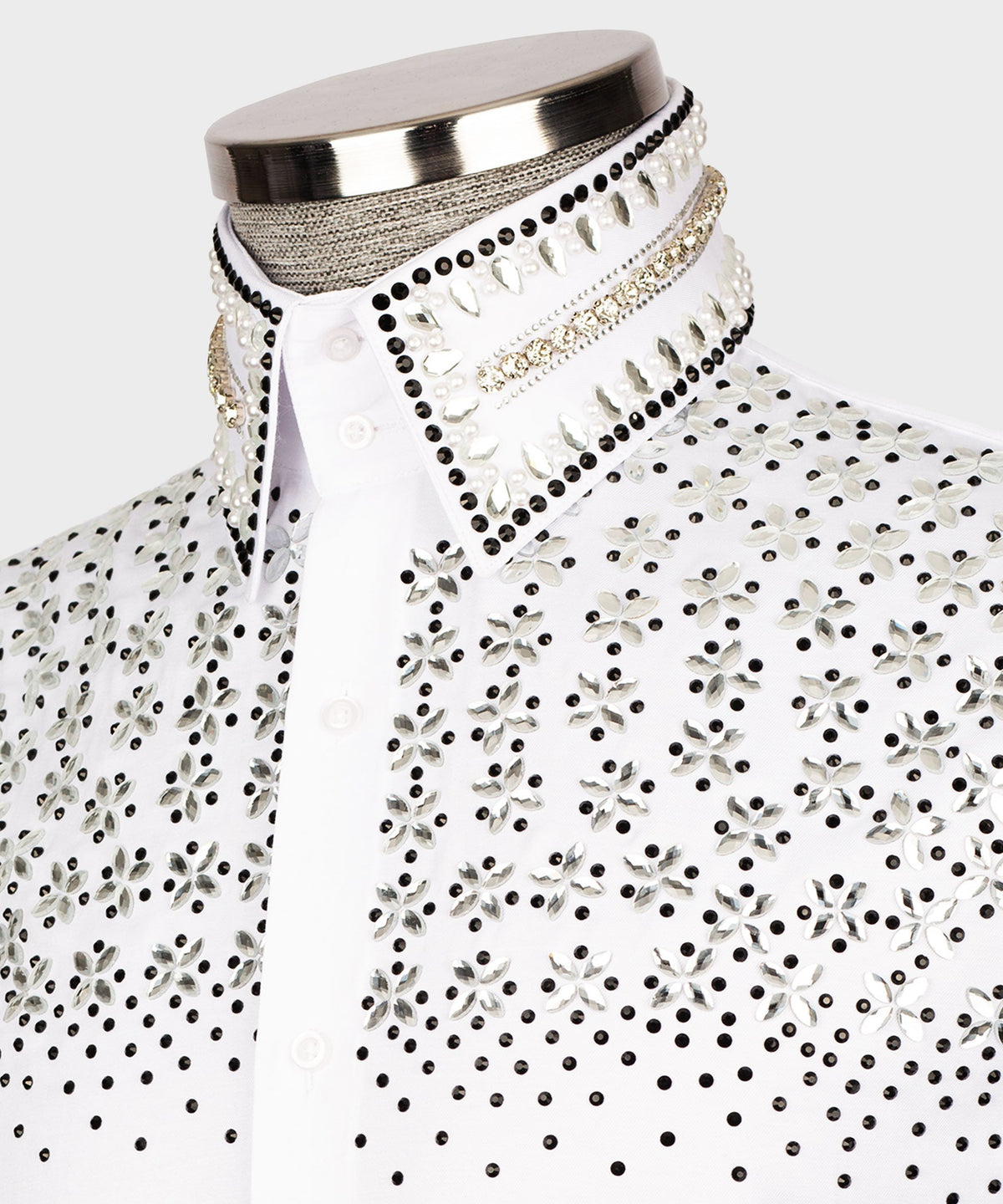 White Shirt - Black Stone-Embellished - Style 01
