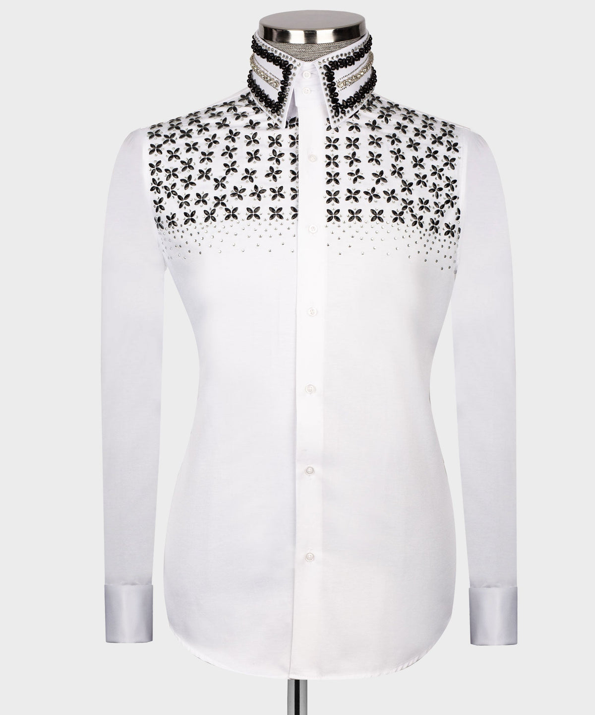 White Shirt - Black Stone-Embellished - Style 03
