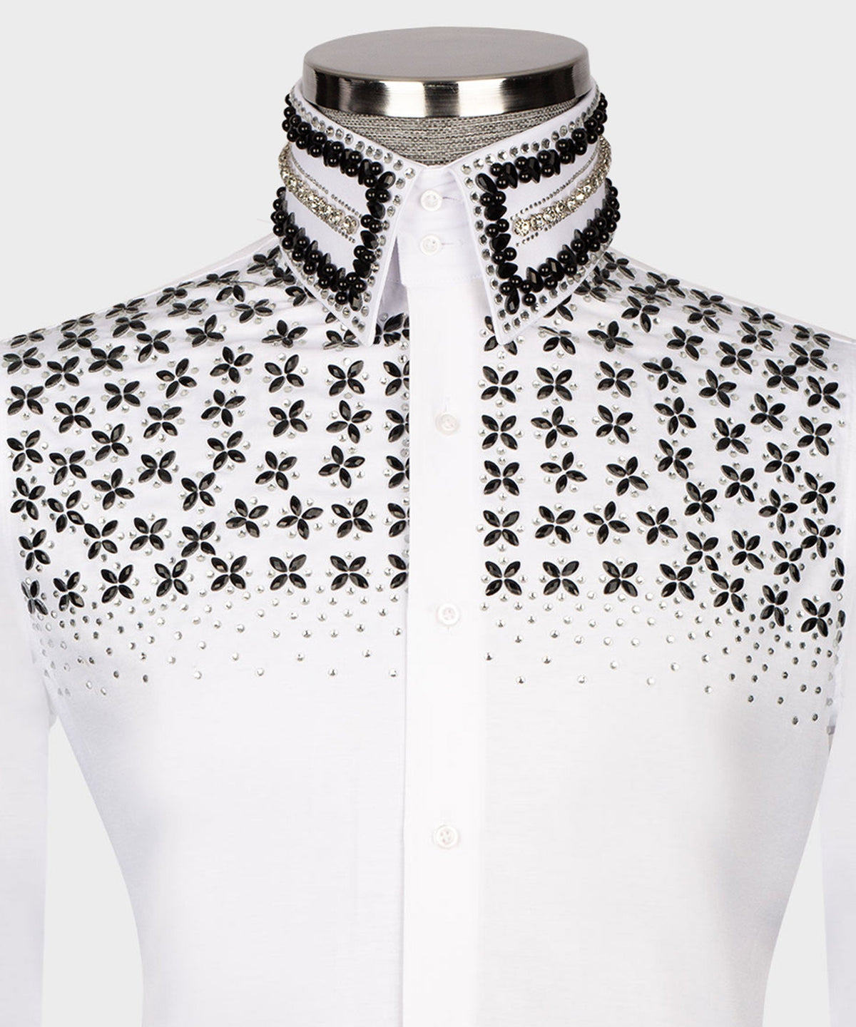 White Shirt - Black Stone-Embellished - Style 03