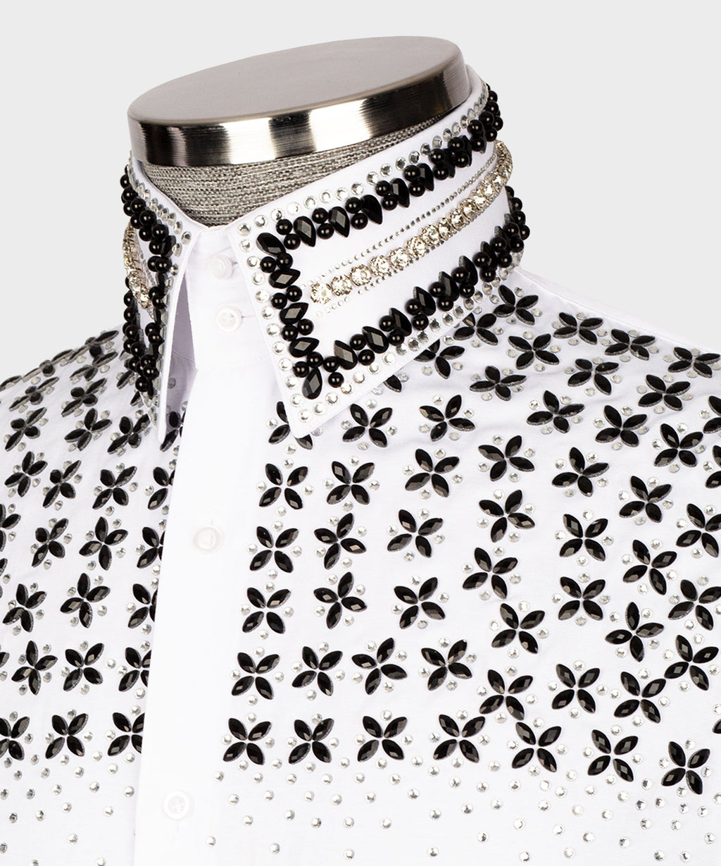 White Shirt - Black Stone-Embellished - Style 03