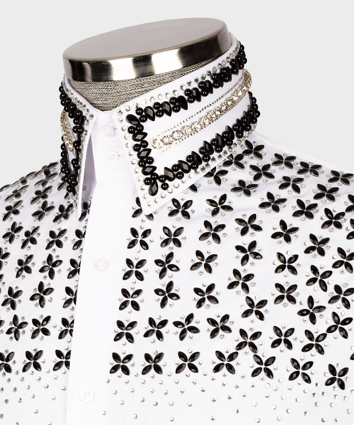 White Shirt - Black Stone-Embellished - Style 03