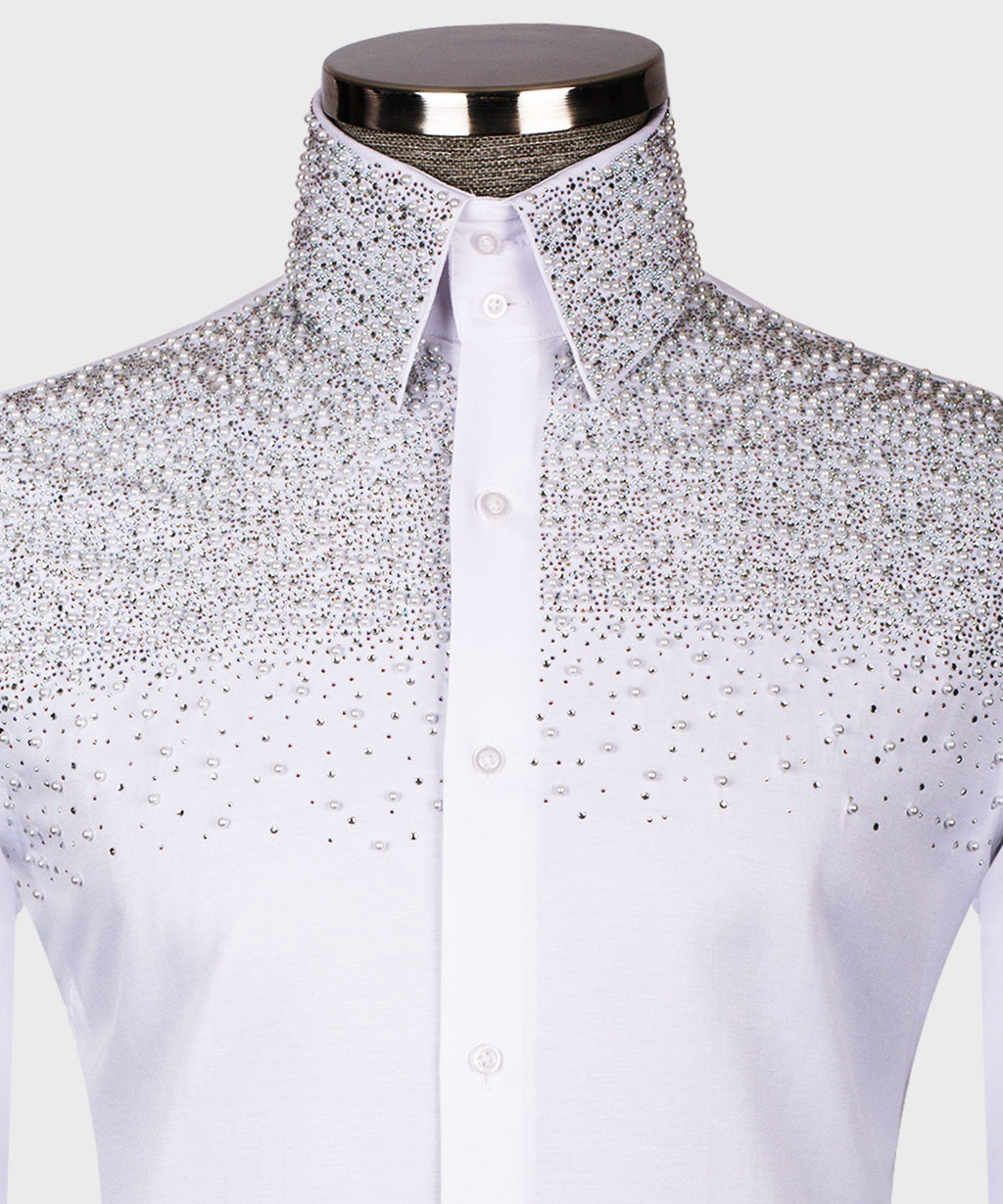 White Shirt - Silver and Pearl Stonework