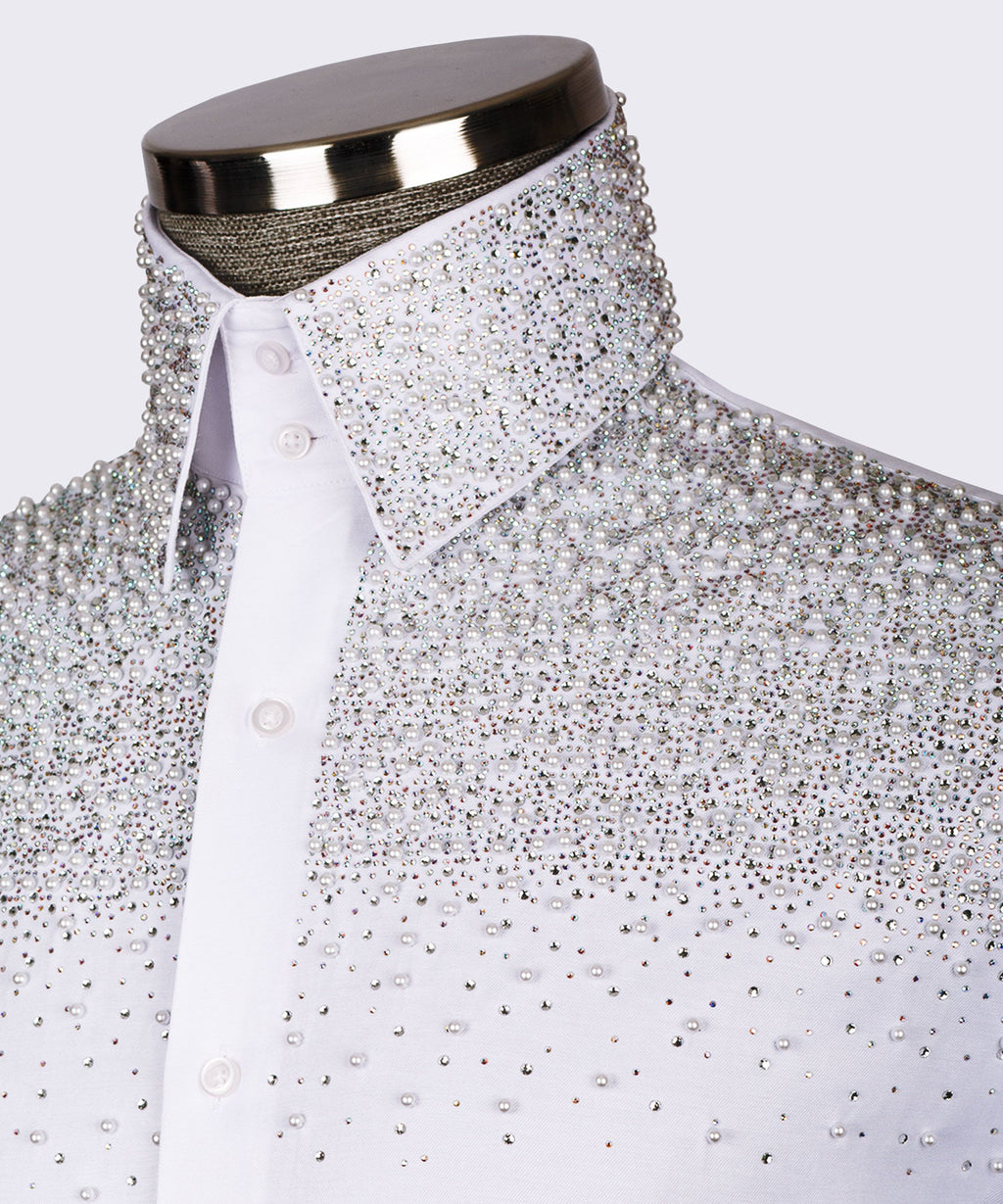 White Shirt - Silver and Pearl Stonework