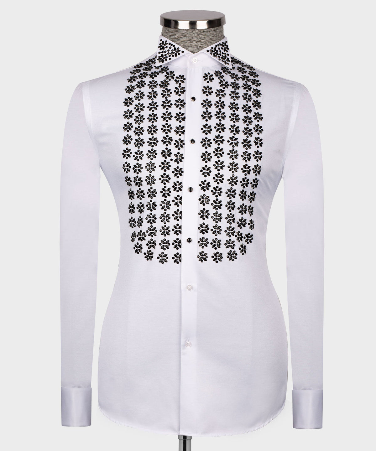 White Shirt - Black Stone-Embellished - Style 02