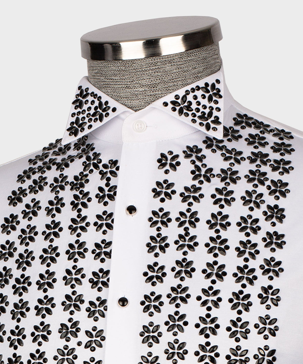 White Shirt - Black Stone-Embellished - Style 02
