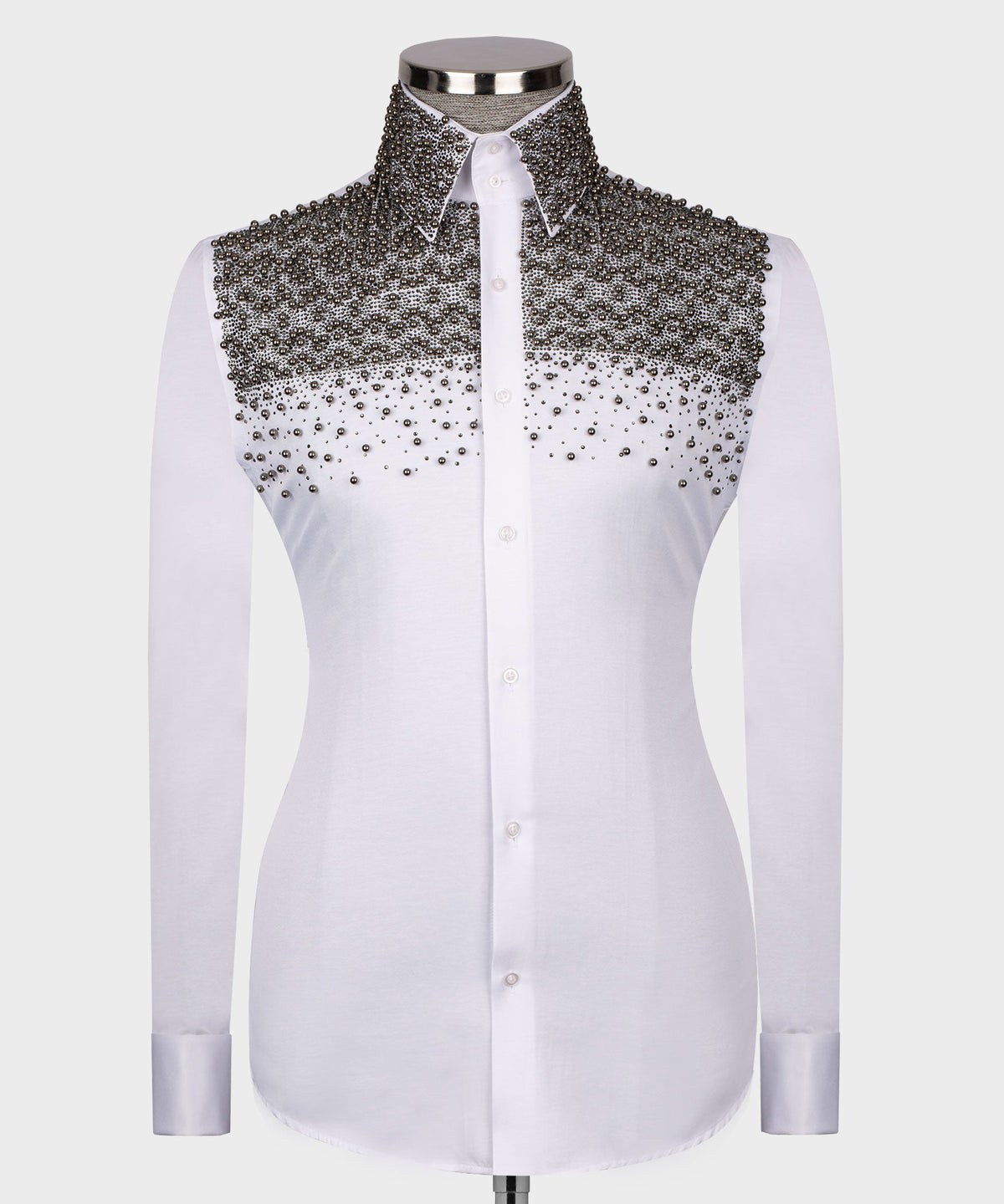 White Shirt - Grey Round Stone-Embellished