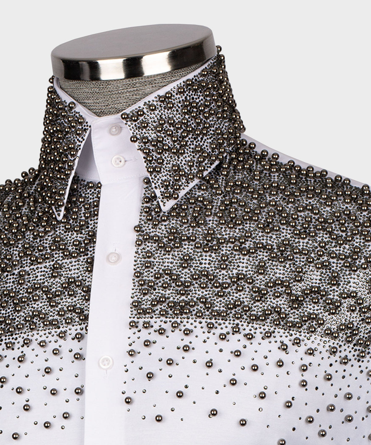 White Shirt - Grey Round Stone-Embellished
