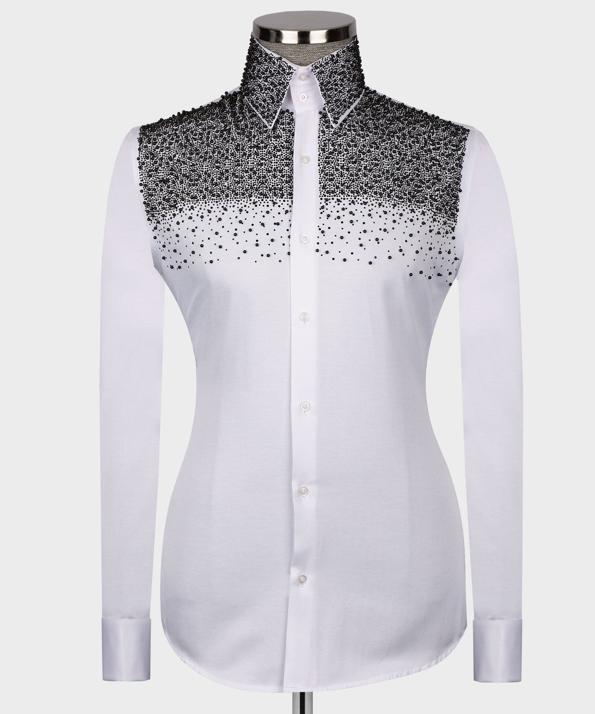 White Shirt - Black Round Stone-Embellished
