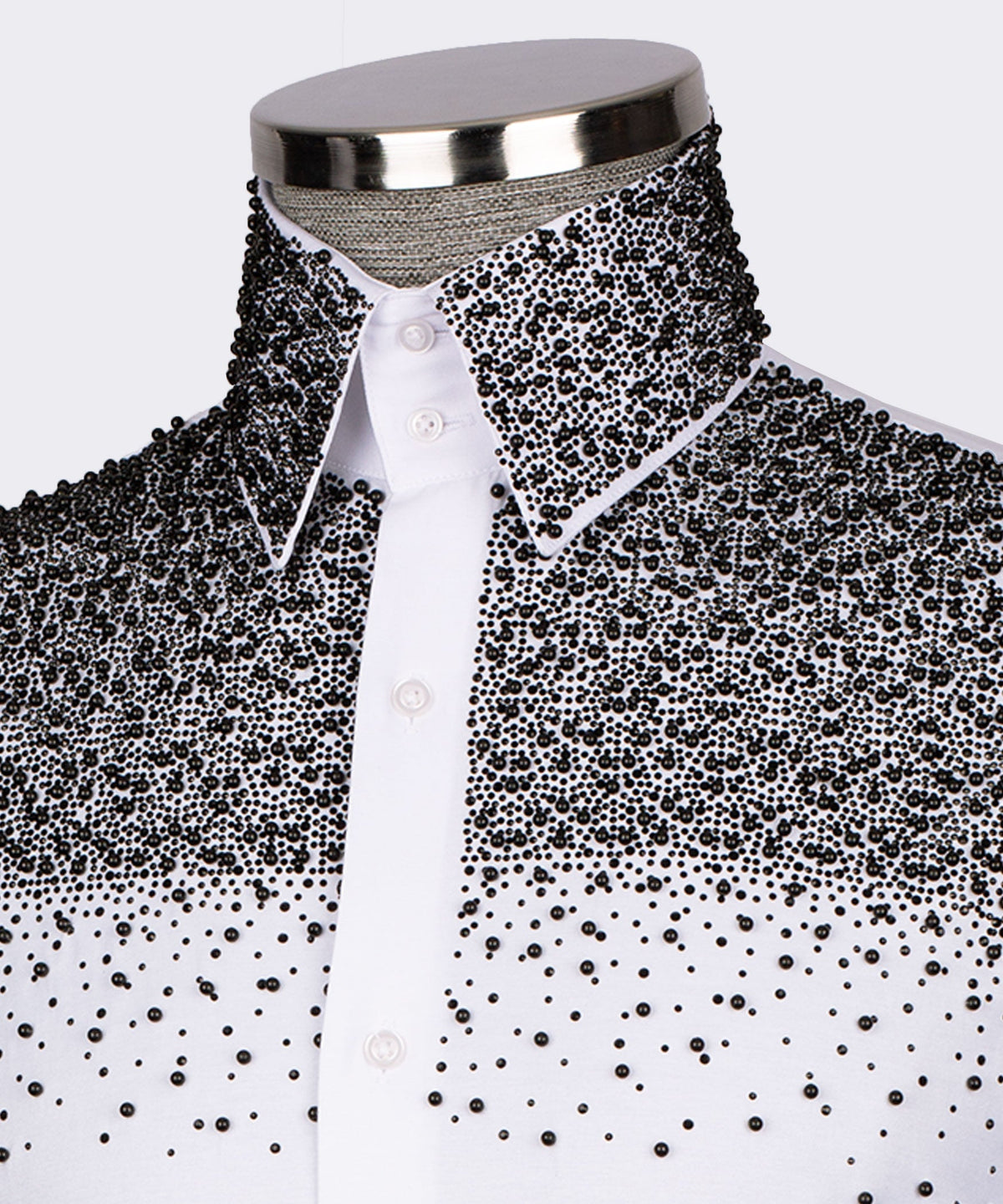 White Shirt - Black Round Stone-Embellished