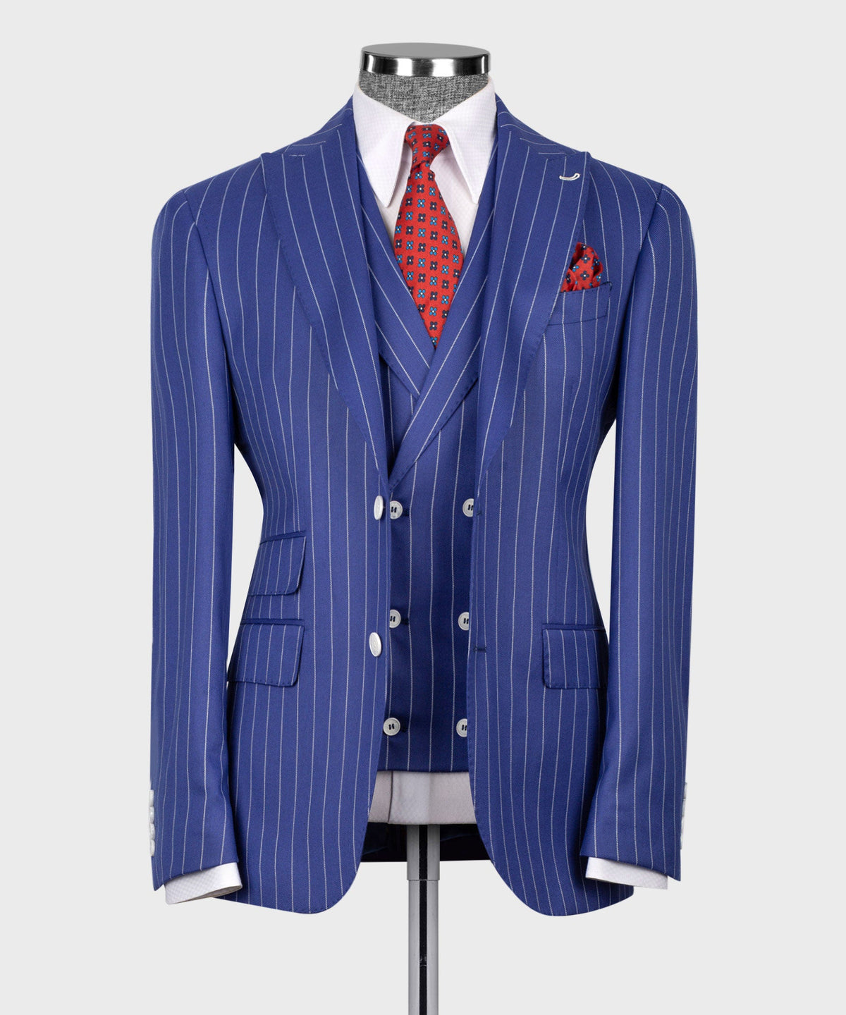 Striped Three-Piece Suit - Navy Blue