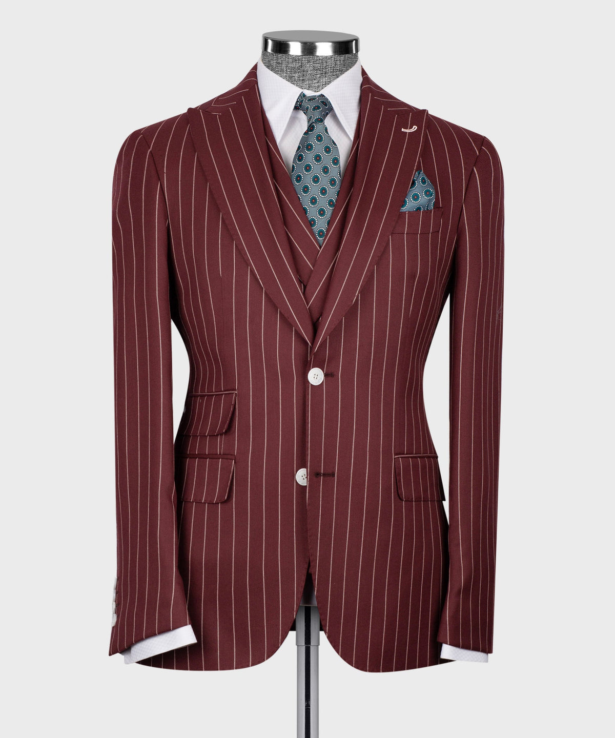 Striped Three-Piece Suit - Burgundy