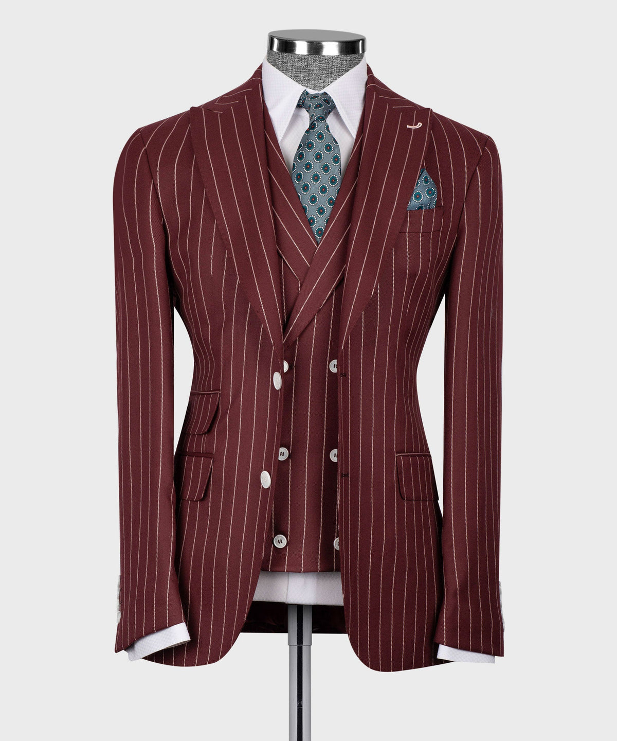 Striped Three-Piece Suit - Burgundy