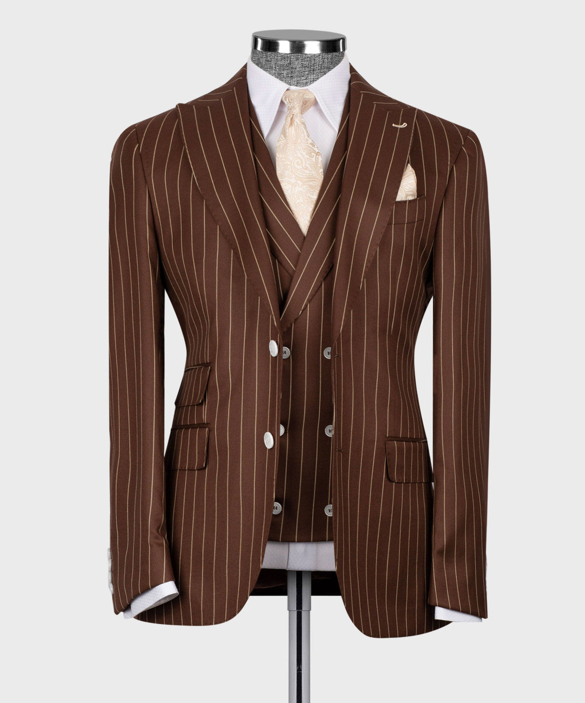 Striped Three-Piece Suit - Brown