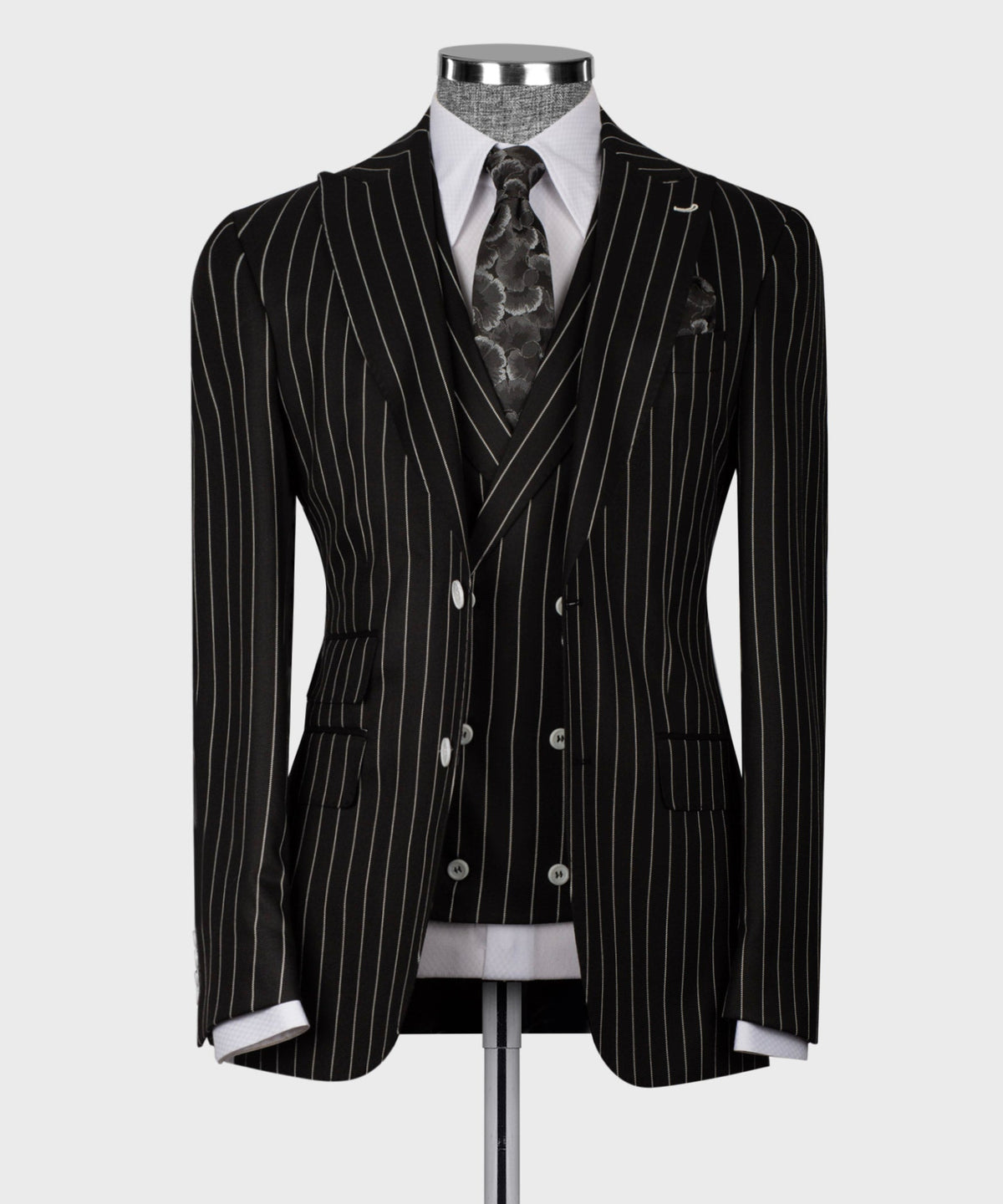 Striped Three-Piece Suit - Black