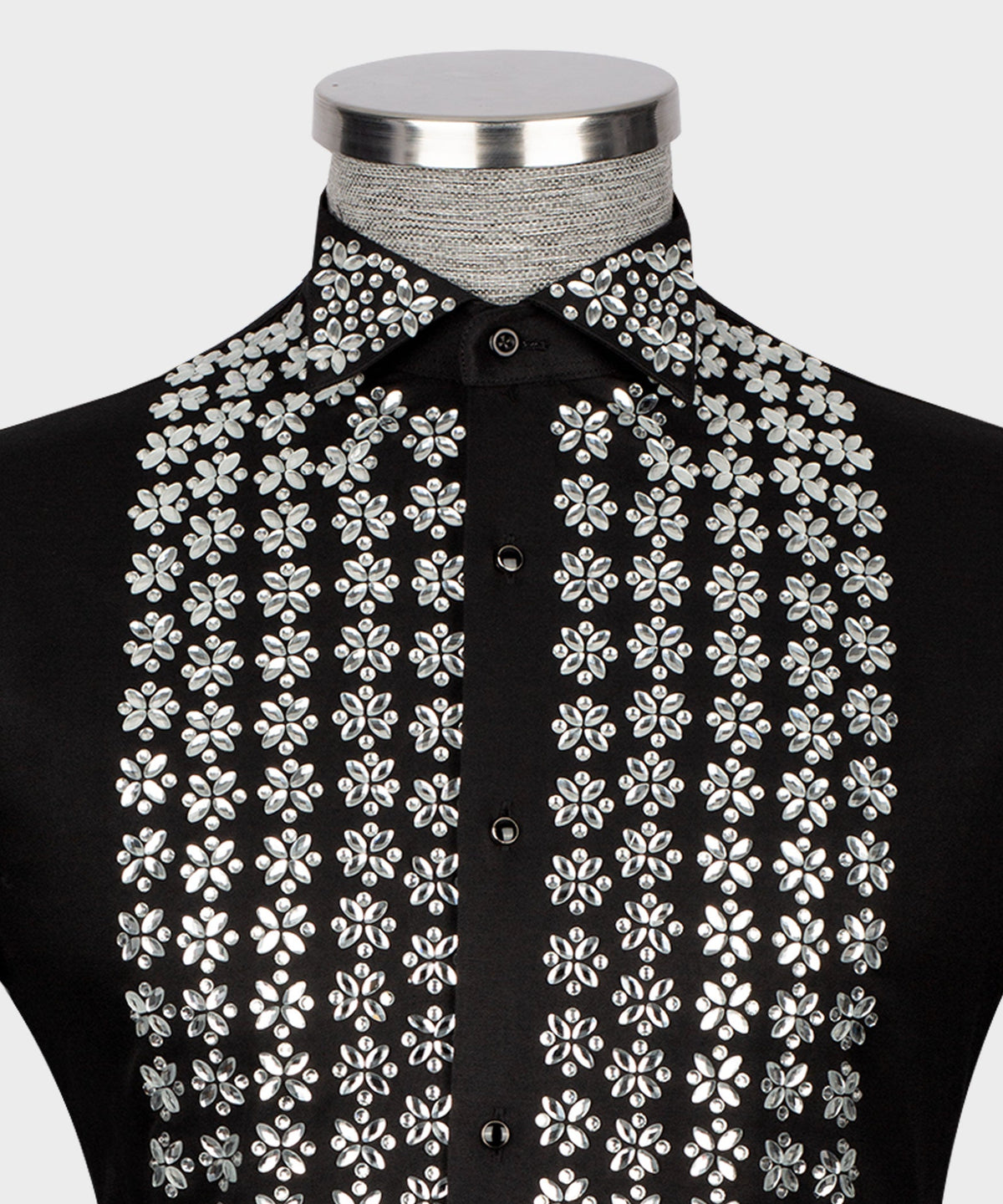 Black Shirt - Silver Stone-Embellished