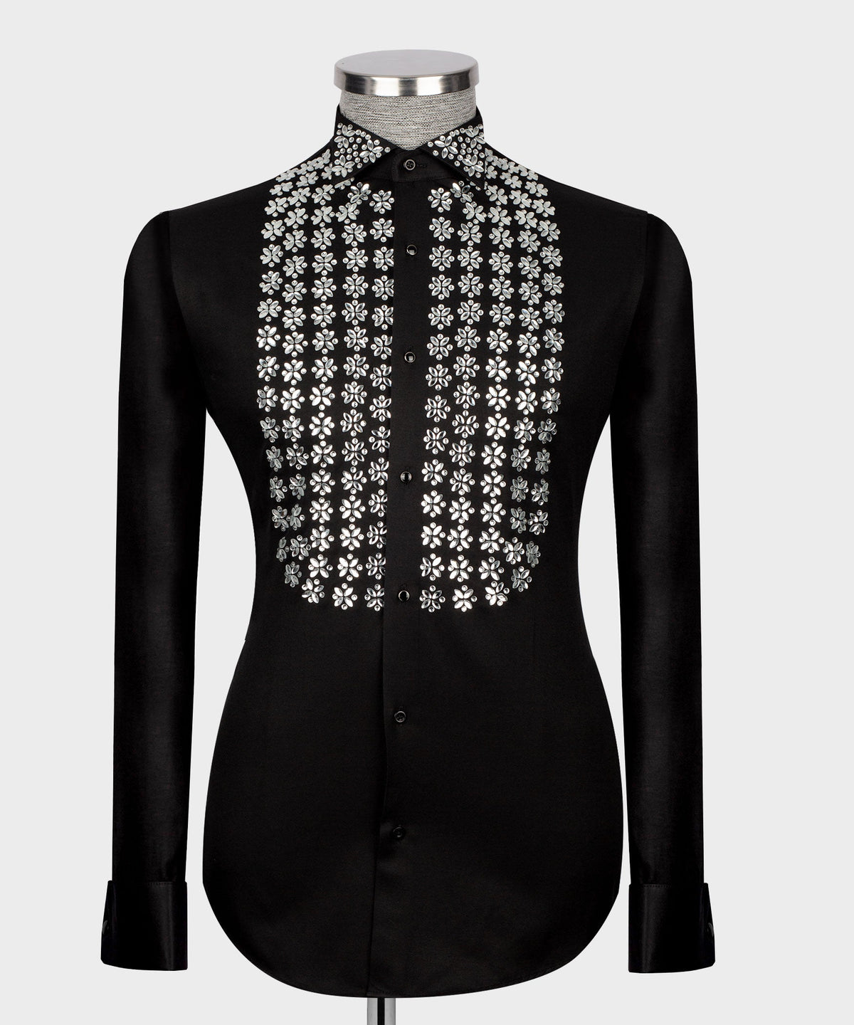 Black Shirt - Silver Stone-Embellished