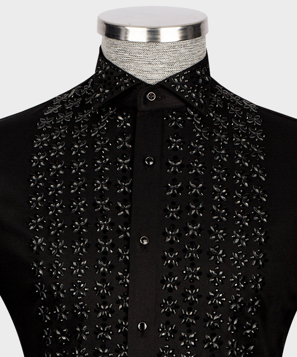 Black Shirt - Black Stone-Embellished